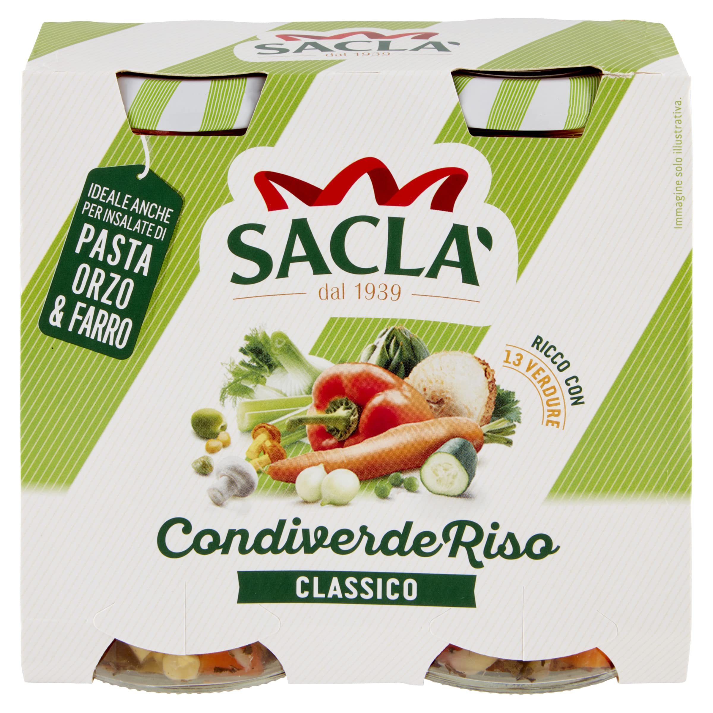 Saclà, Condiverde Riso Classico Duo, Condimento di Mix di Verdure per Insalata di Riso e altri Cereali, Vaso Vetro, 2x290g, Confezione da 6 pezzi