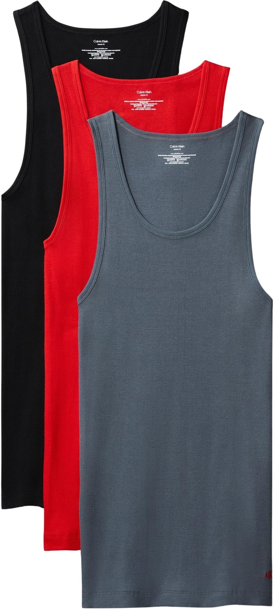 Calvin Klein Men’s 3 Pack Cotton Tank Tops, Multicolor (Turbulence/Adrenaline Rush/Black), XL