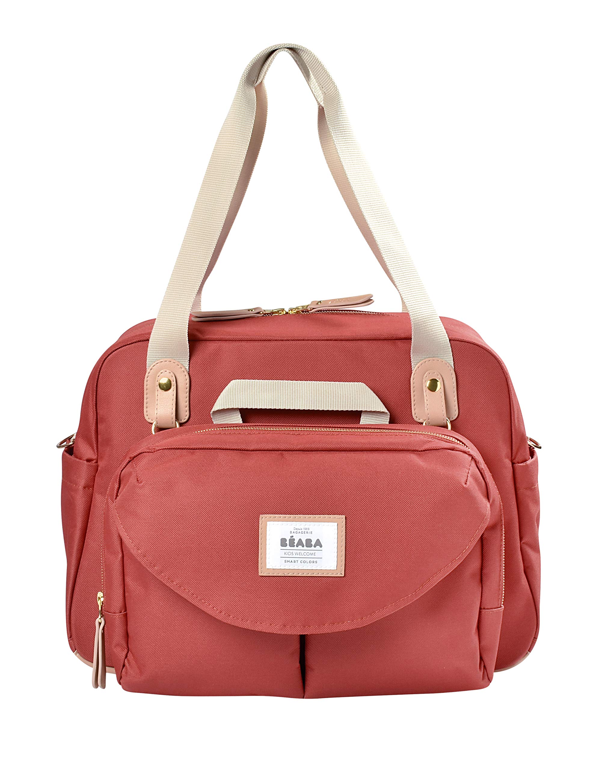 BÉABA, Sac à Langer Genève II, Modulable, Grande contenance, Rangements multiples, Pochette avant amovible, Matelas à langer, Pochette repas isotherme, Système attache poussettes, Terracota