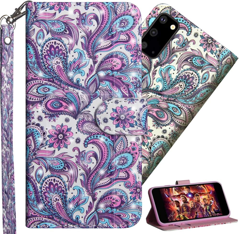 ISADENSER Case for Samsung S20 FE 5G, Galaxy S20 Lite 3D Case with Credit Cards Slot Cash Pockets Flip [Wallet Stand] Leather PU Case for Samsung Galaxy S20 FE 5G / S20 Lite 3D 3D Purple Cactus YX