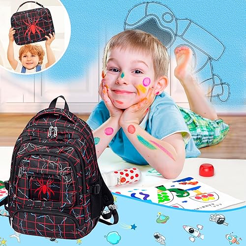 Miniatura 5 de FunnyGifts Mochilas para niños con lonchera para niños, mochila escolar con bolsa de almuerzo para primaria, jardín de infantes, preescolar,