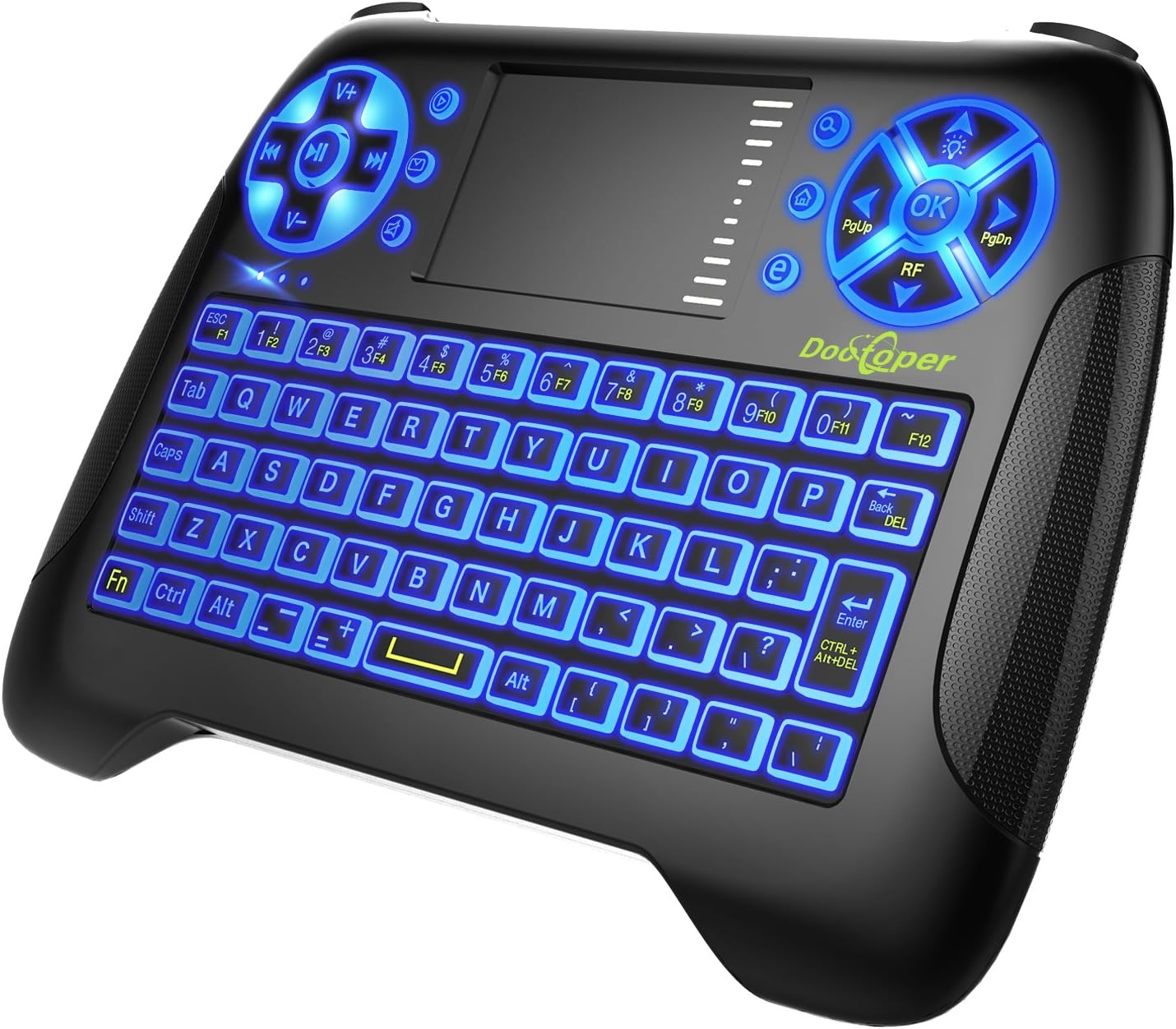 Mini Illuminated Keyboard - 2.4 GHz Wireless Keyboard / 10 m Range / 76 Keys (2 Special Keys) / Suitable for Smart TV, Android TV Box, HTPC, IPTV, XBOX360, PC, Pad, PS3, Tablet PCs etc. blue T16 Blue 2018 Tastatur mit Hintergrundbeleuchtung