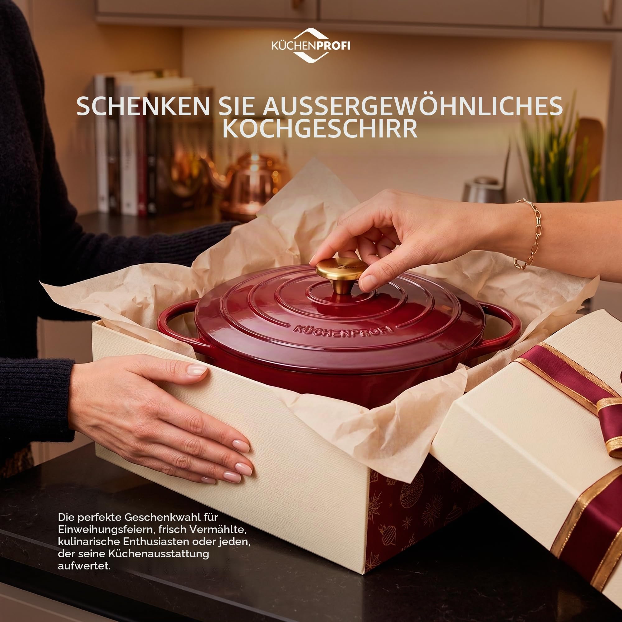 KÜCHENPROFI Gusseisen Bräter mit Deckel, rund, 26 cm, emailliert, médoc | Schmortopf, emailliertes Gusseisen, für alle Herdarten, induktionsgeeignet, grillgeeignet, robust, pflegeleicht