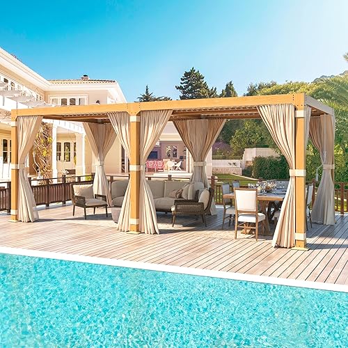 Miniatura 94 de MELLCOM Pérgola con listones de 10 x 12 pulgadas, pérgola de aluminio para exteriores con techo con listones ajustables, cortinas impermeables