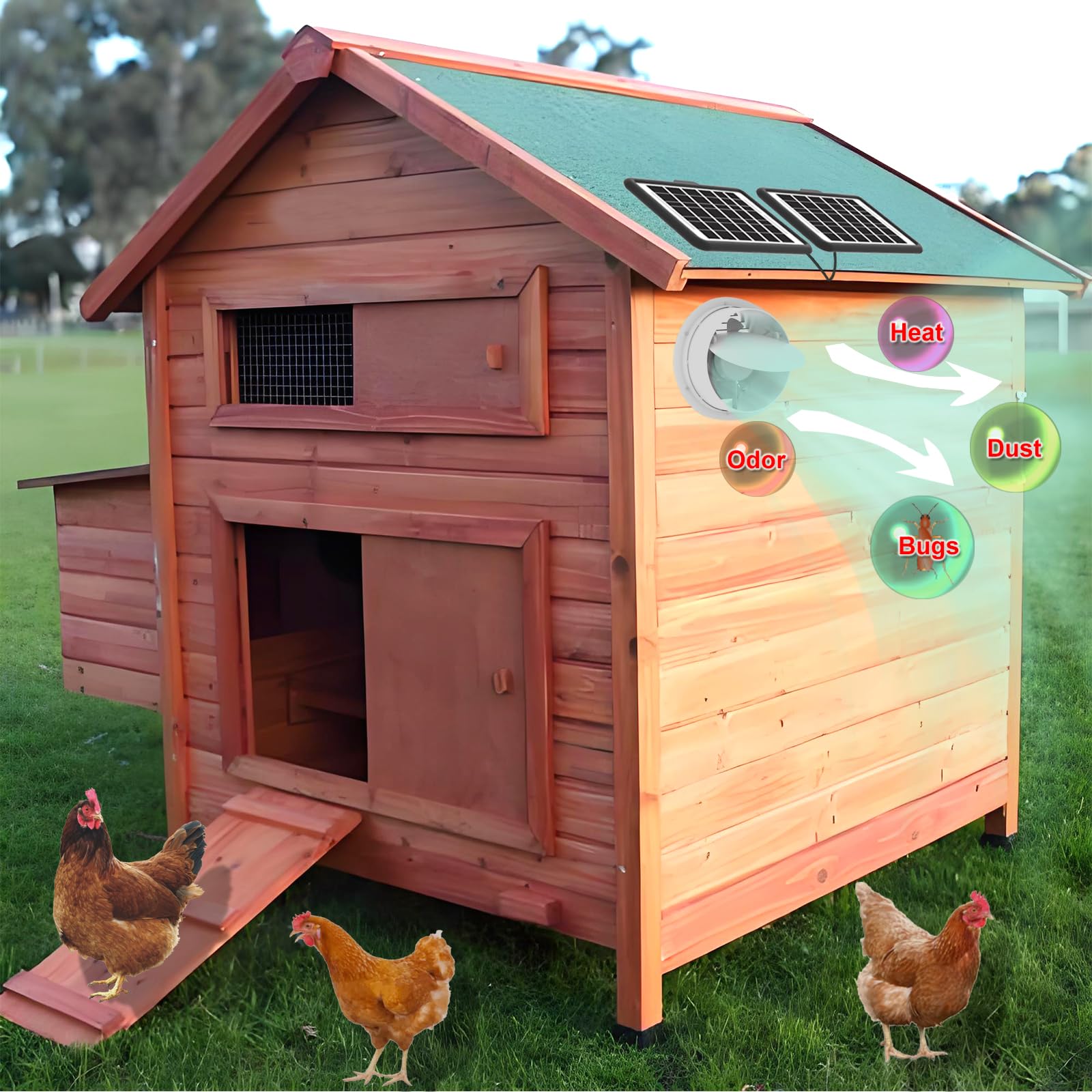 Solar Fans Solar Panel Kit,25W,Solar Powered Fan,,Chicken Coop Fan,12FT  Cable,DC Power,Dual Metal Shell,Weatherproof Dual Fan For Chicken Window  Exhaust Fan, image size:1600x1600