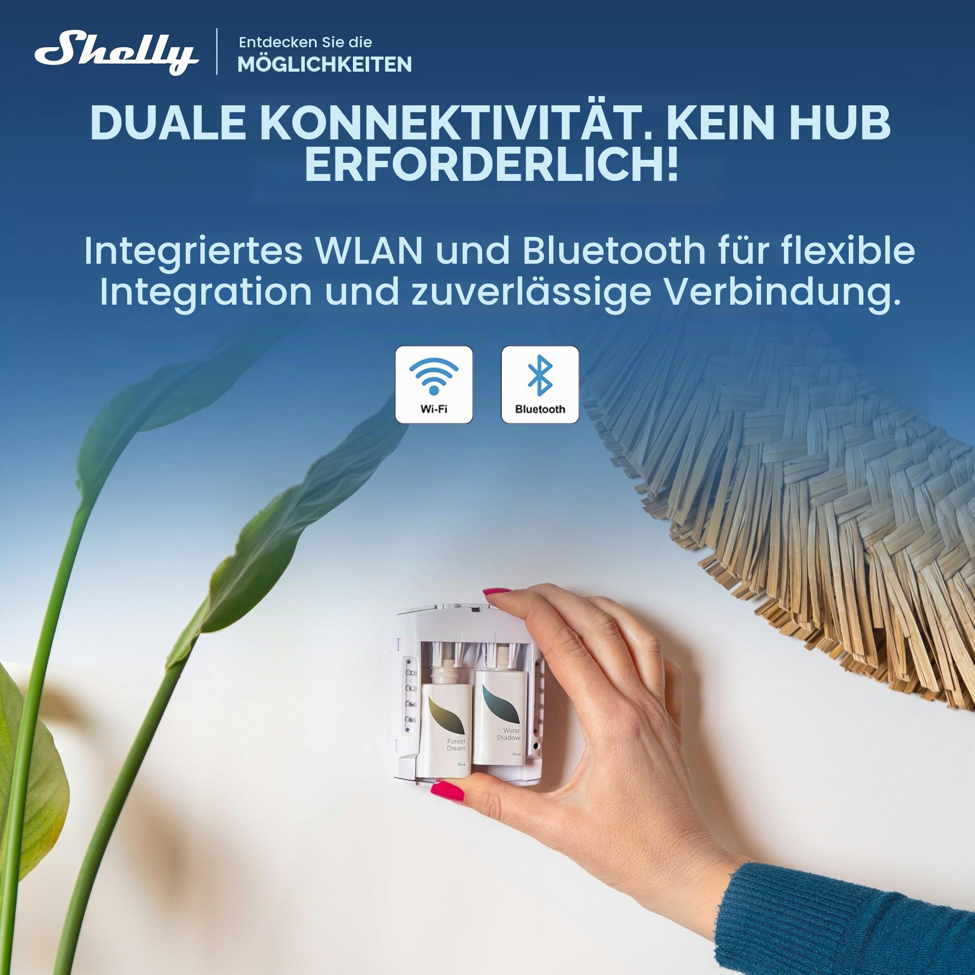 Cury by Shelly - WLAN Smart Lufterfrischer mit Schutzfunktion, Duft, Mückenabwehr, Automatisches Umschalten, Steckdosen Diffusor, Wasserloser Raumduft, LED-Beleuchtung, Zeitschaltuhr