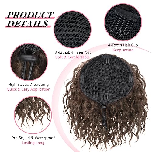 Miniatura 3 de Adancyler Pieza de pelo desordenado Yaki con textura, dulce, suelto, ondulado, rizado, moño corto, con cordón, extensiones de cola de caballo