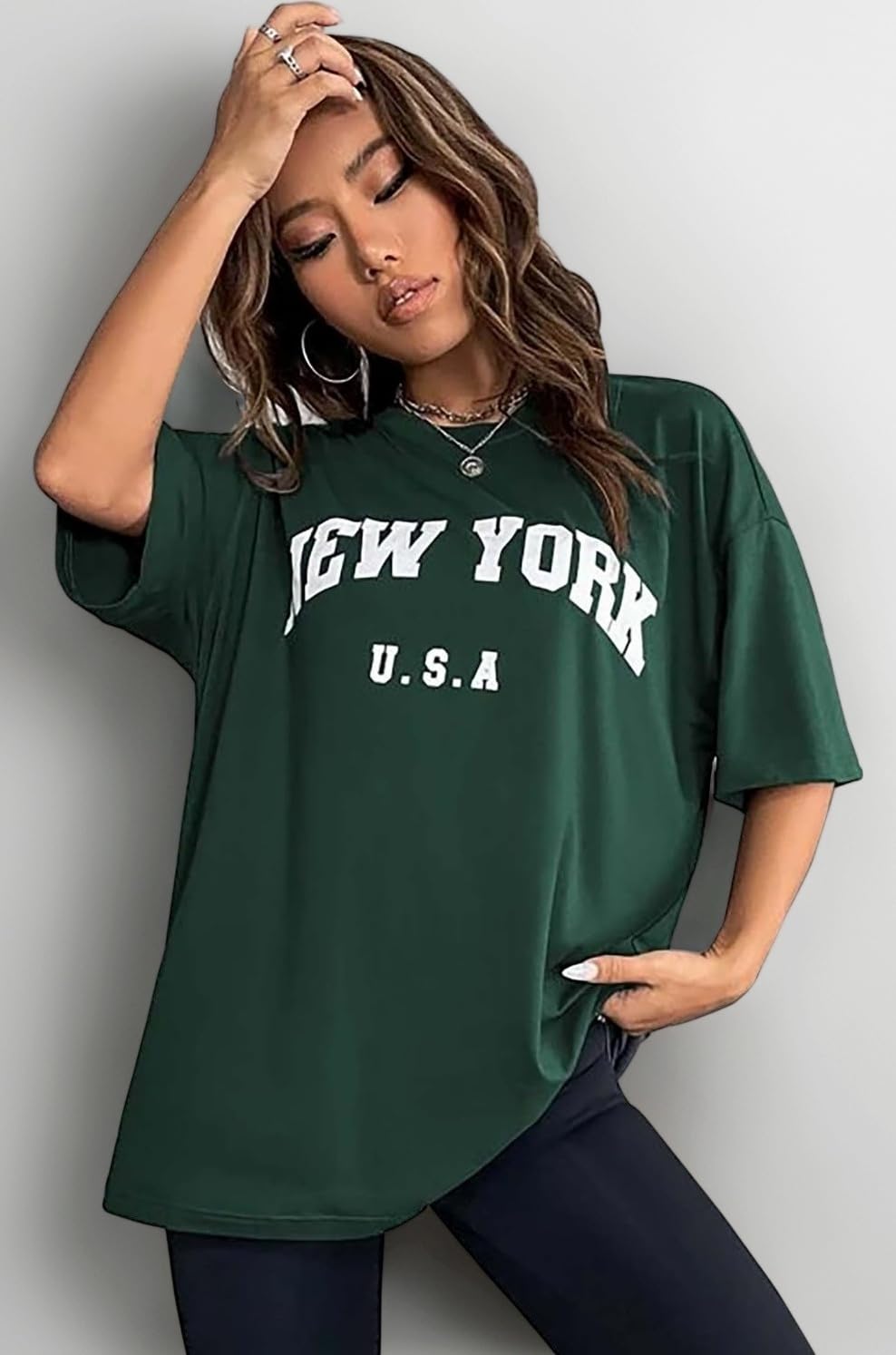 Women's Casual Printed Round Neck Oversized Longline Drop Shoulder Boho Style T-Shirt