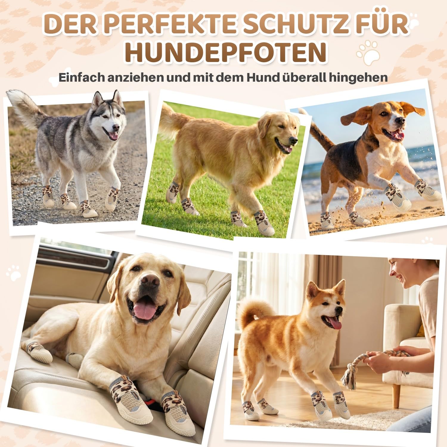 SlowTon Atmungsaktive Hundeschuhe für große, mittlere und kleine Hunde, reflektierende Hundestiefel mit doppelten Riemen und weicher Gummisohle, rutschfeste Pfotenschutzschuhe für Sommer