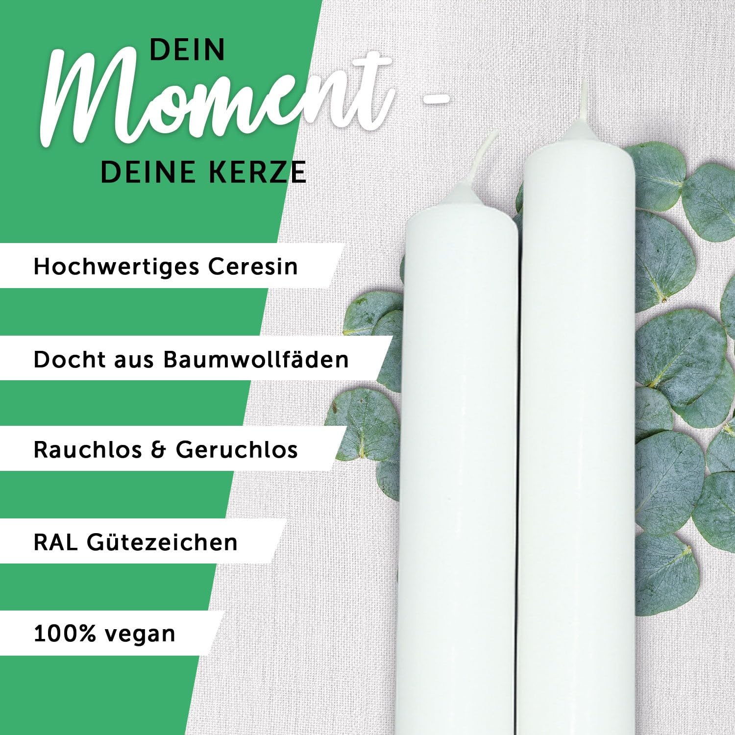 GRAVURZEILE Bedruckte Stabkerze - Lebensbaum - Personalisiert mit Name & Datum - Geschenk zur Taufe, Kommunion oder Konfirmation - Für Jungen & Mädchen - Altarkerze 400/40 mm - Farbe: Grün