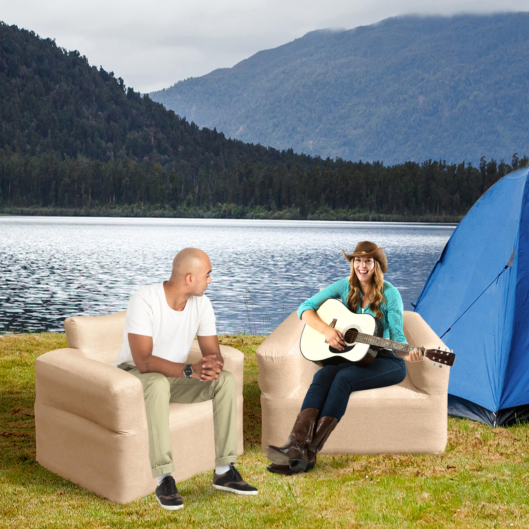 HENGMEI Loveseat - Divano gonfiabile, con pompa, divano singolo, 97 x 78 x 75 cm