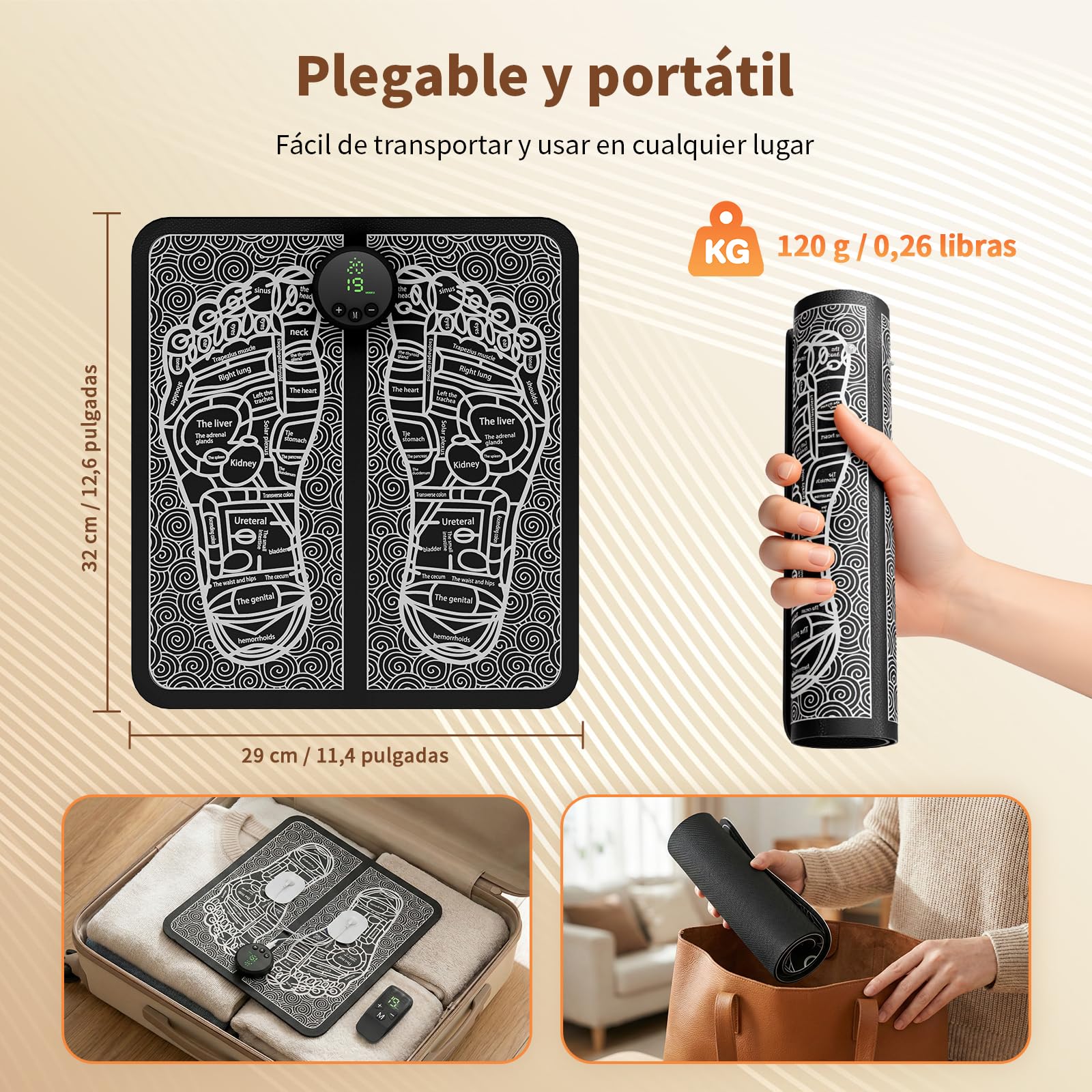 Estera Masajeadora de Pies EMS, Masajeador Eléctrico de Pies para Circulación Sanguínea y Alivio del Dolor, Masajeador Plegable de Pies y Pantorrillas con 12 Modos y 19 Niveles de Intensidad