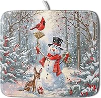 Vista 130 de Tapete de secado de platos con diseño de pájaro rojo de Feliz Navidad, absorbente y de secado rápido, protector para encimera de cocina, 18 x 24