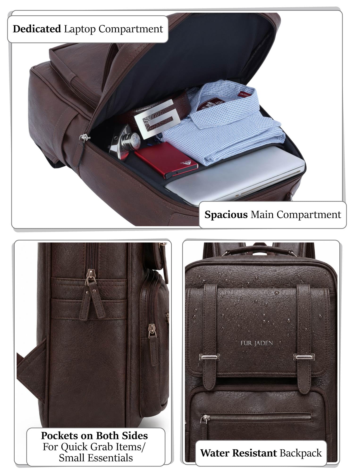 FUR JADEN Vegan Leather Stylish 15.6 Inch Laptop Backpack Travel Weekender Bag For Men Women — Amazon image 2