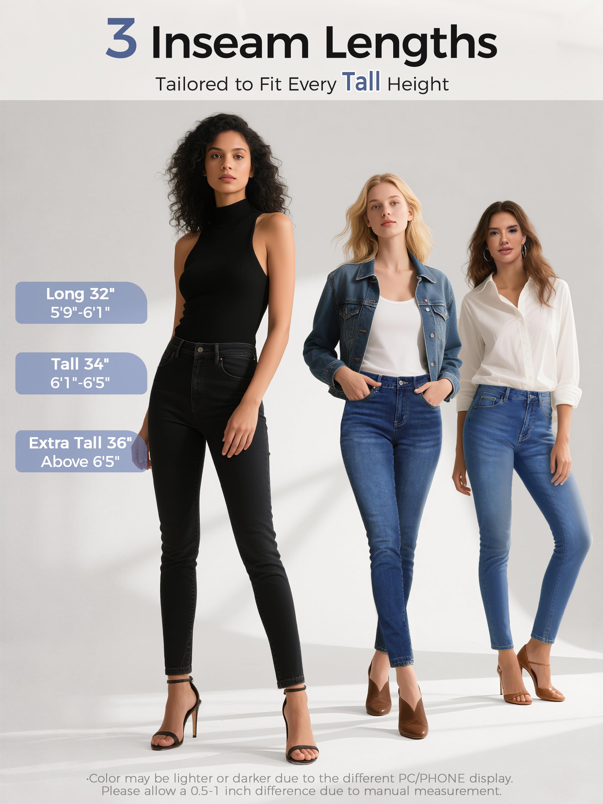Sevego Jeans Tall Damen 32"/ 34"/ 36" Innenbeinlänge Skinny Fit Jeanshosen Mittlere Taille Stretch Freizeit mit 5 Taschen