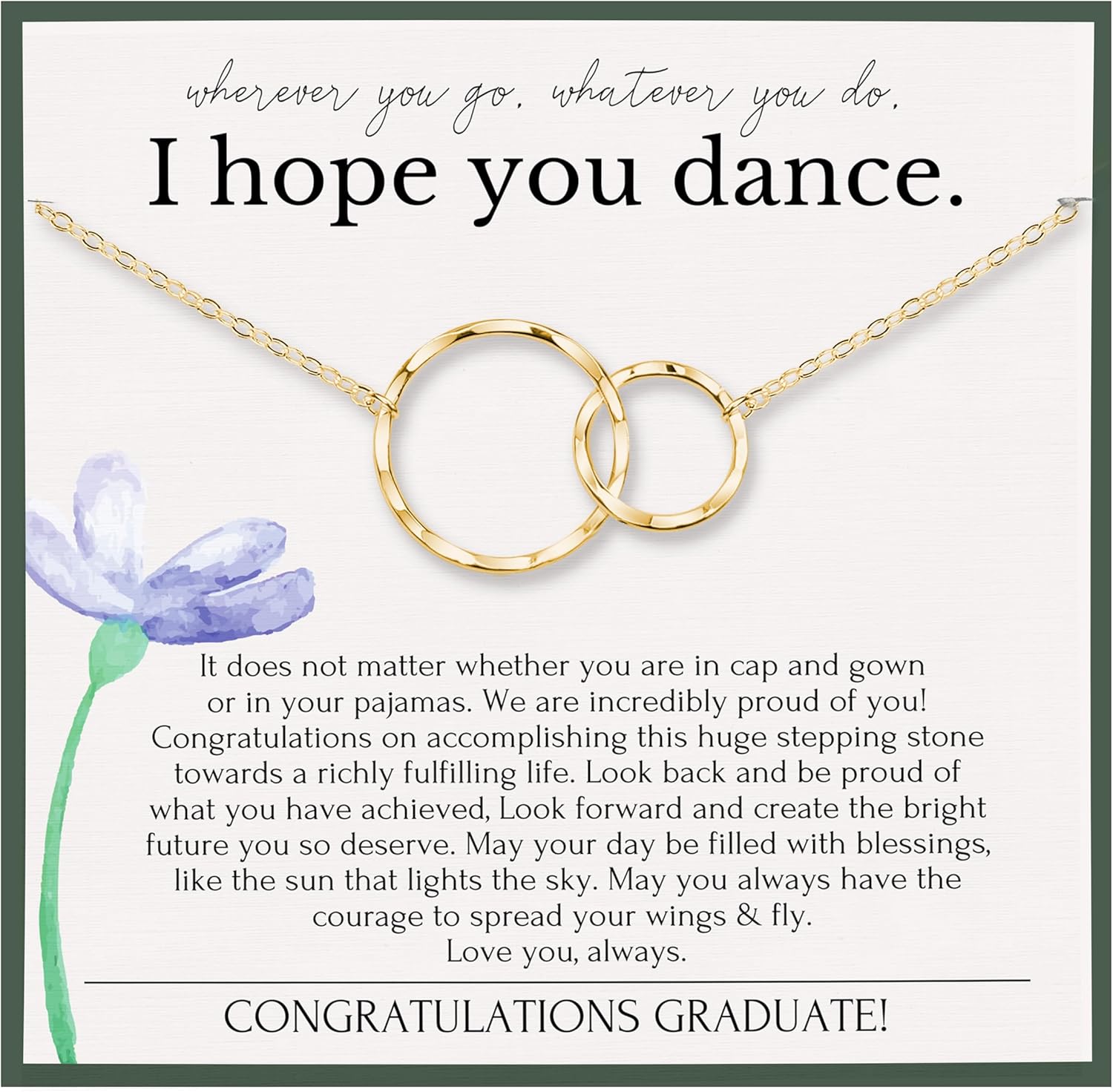HOPE LOVE SHINE Graduation Jewelry for Her, 2 Interlocking Rings Necklace with Message Card, Gift Card and Jewelry Box
