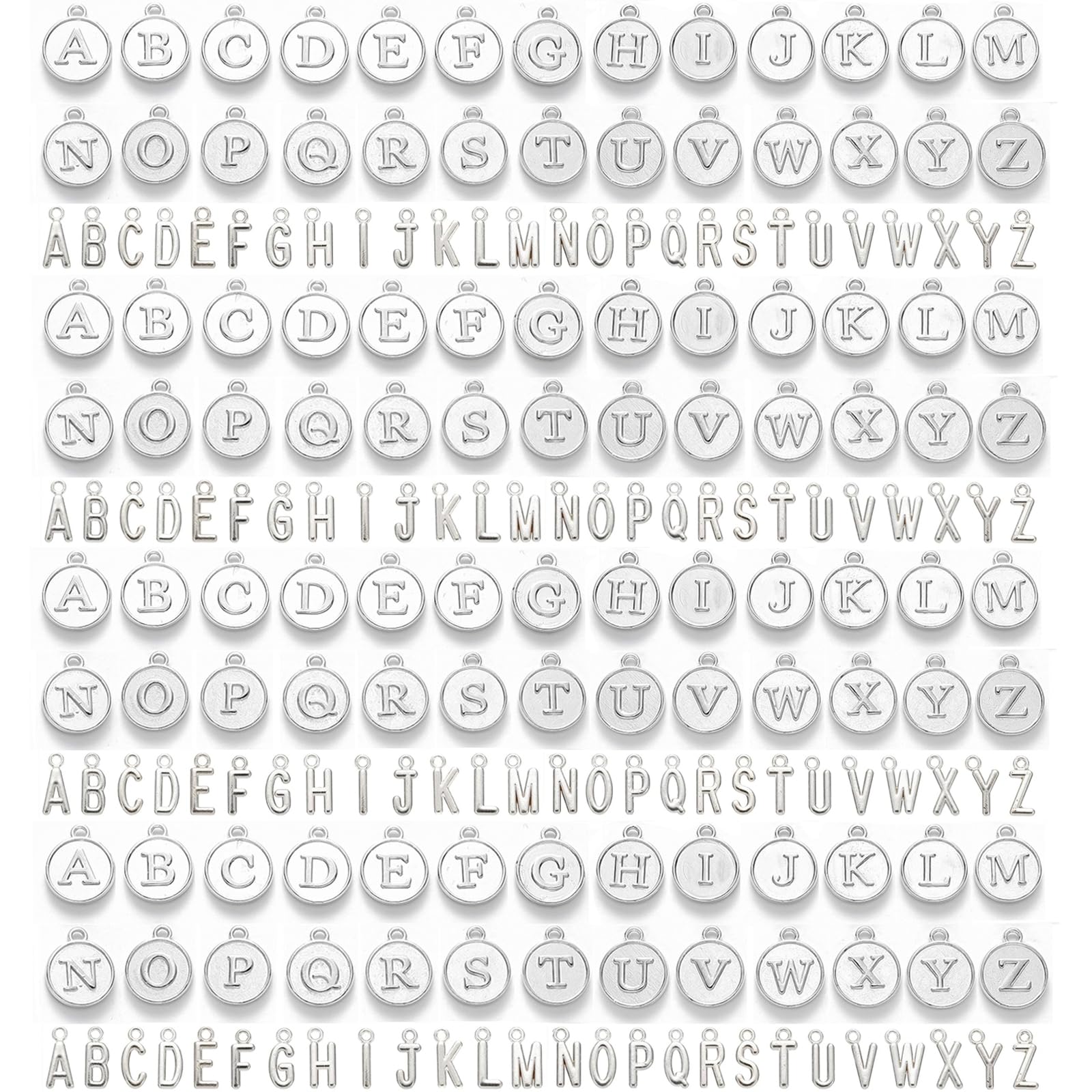 Baiinjiene 208pcs Letter Charms Round Letter Pendants A-Z Initial Letter Metal Charms