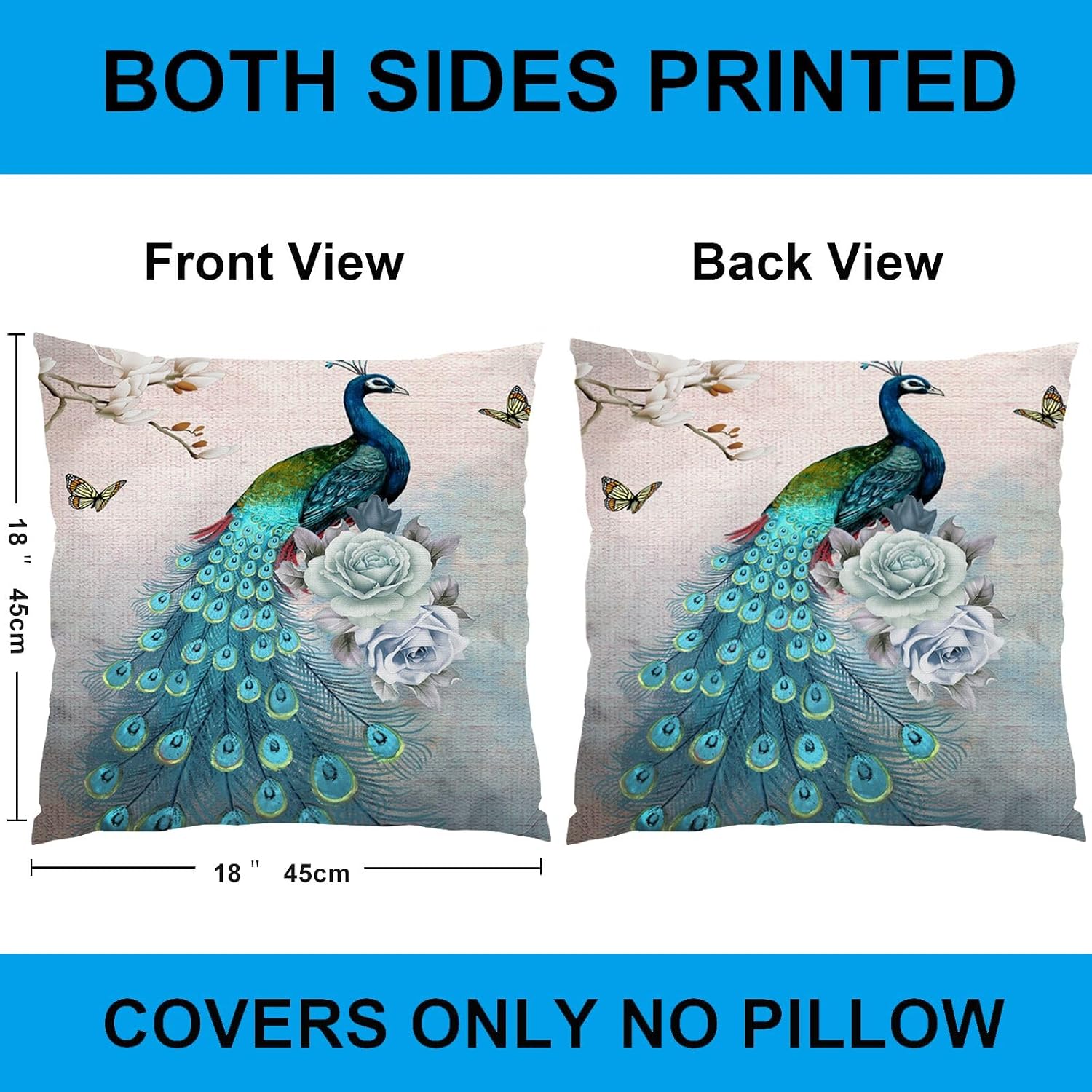 Peacock Light Blue Throw Pillows Covers 18x18 for Bed Set of 4 Geometric Sky Blue Abstract Decorative Throw Pillow Case Outdoor Square Velvet 18 x 18 inch for Living Room Couch Sofa Decor image 3