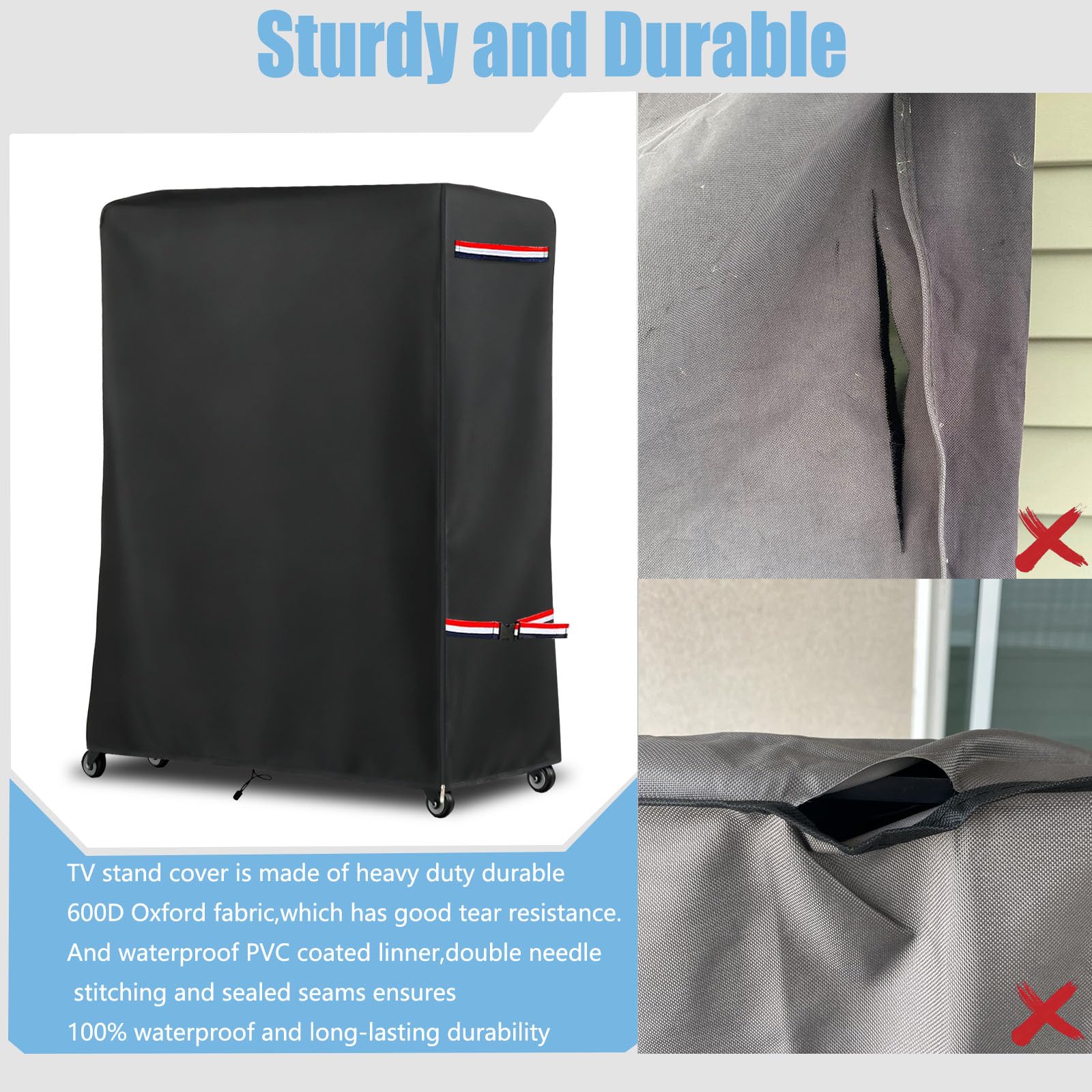 Funda impermeable para carrito de TV de 149,9 cm, resistente, Heavy Duty 600D, con cremallera, para TV de 60 a 65 pulgadas (152-165 cm), fundas protectoras para soporte de TV portátil con ruedas