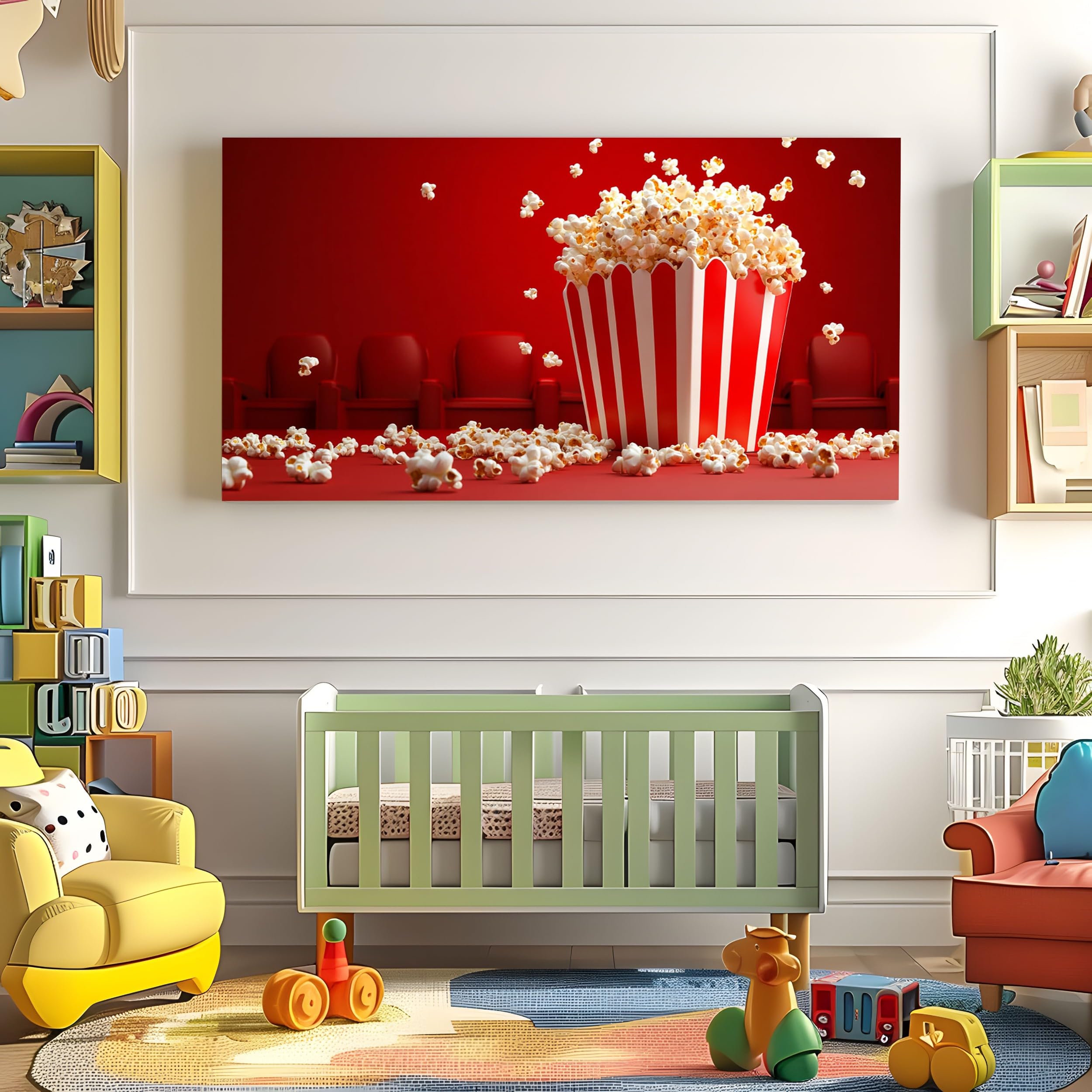ZORYAN Quadro Moderno per Soggiorno Popcorn Senza Cornice 70x140 cm | da Cinema Stampe da Parete Grandi Strisce Retrò Stampe su Tela Snack da Serata Cinema Decorazioni per Camera da Letto
