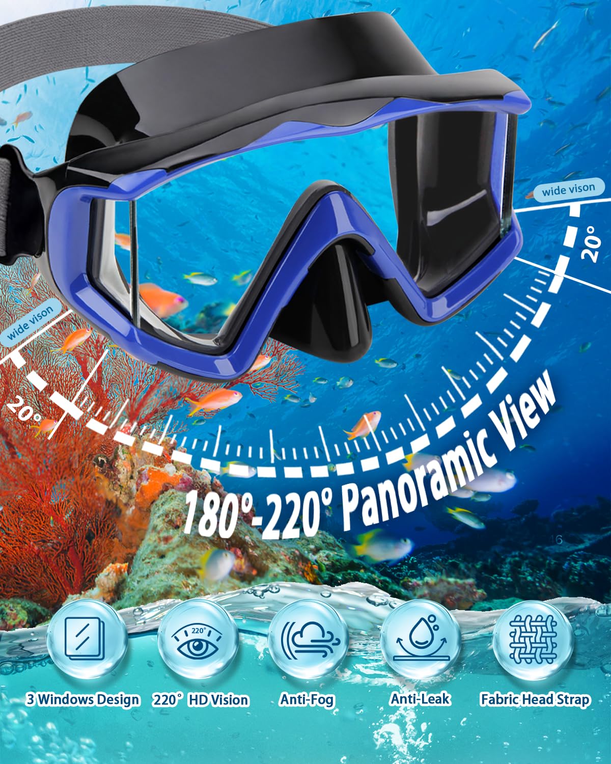 Sprzęt do snorkelingu z 3 okienkami dla dzieci i dorosłych, zestaw płetw 4 w 1, z maską do nurkowania, rurką suchą, regulowanymi krótkimi płetwami i torbą