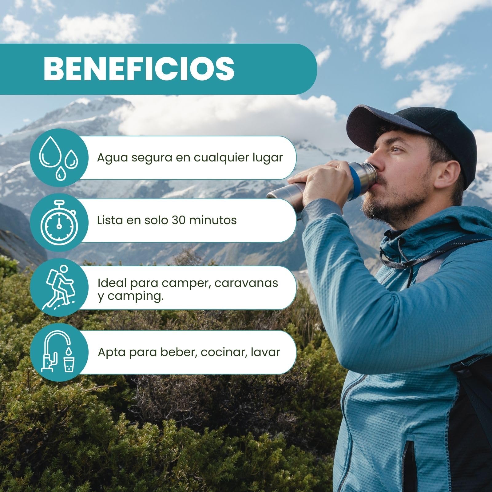 AWAKING Pastillas Potabilizadoras de Agua 48 uds | Tratamiento hasta 9600 Litros | 200L por Pastilla | Ideal para Depósitos, Bidones, Caravanas y Emergencias.