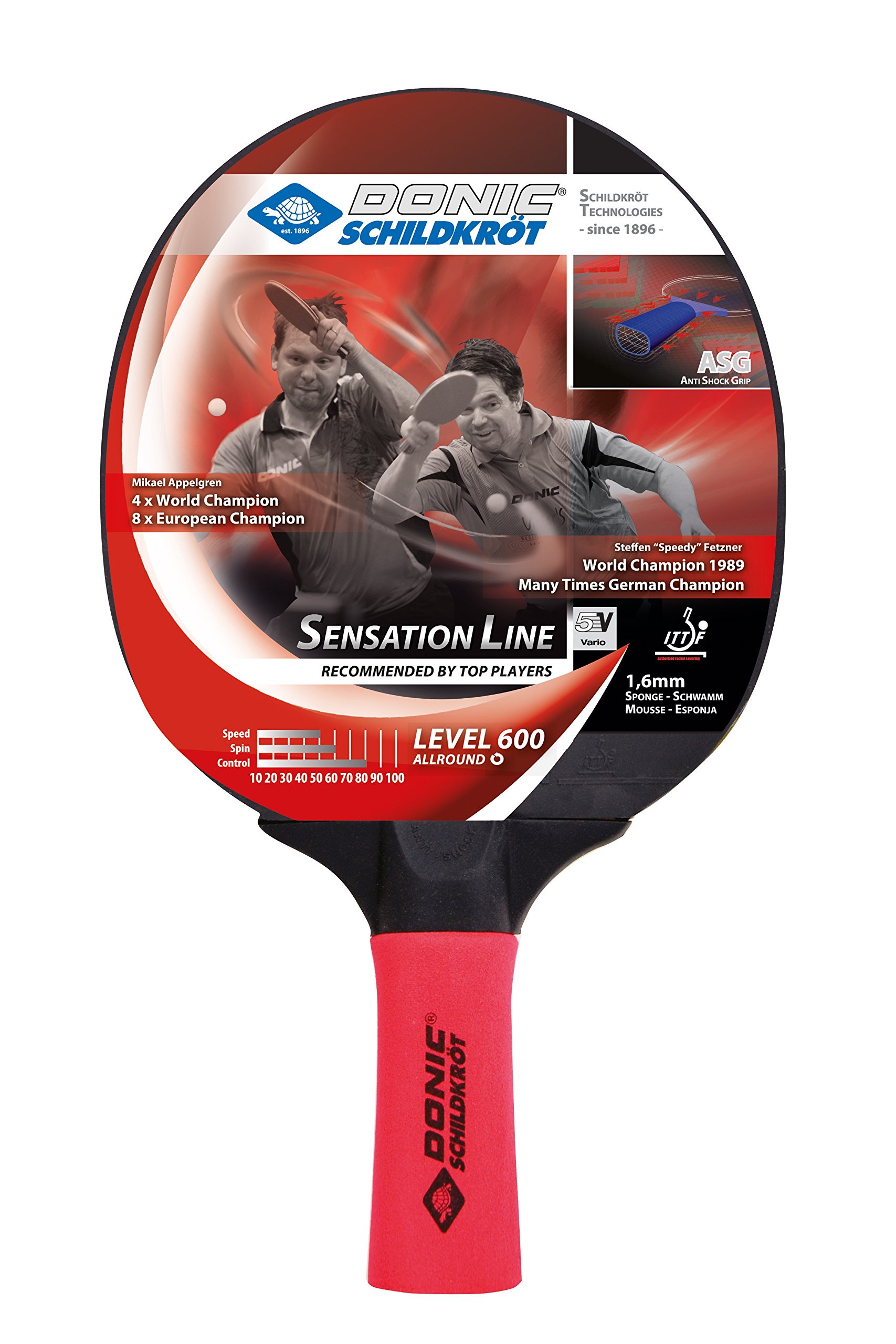 DONIC Wood Sensation Line 600 All-Rounder Table Tennis Racket/Bat, Colour - Red / Black, Weight - 80 Grams-image-41