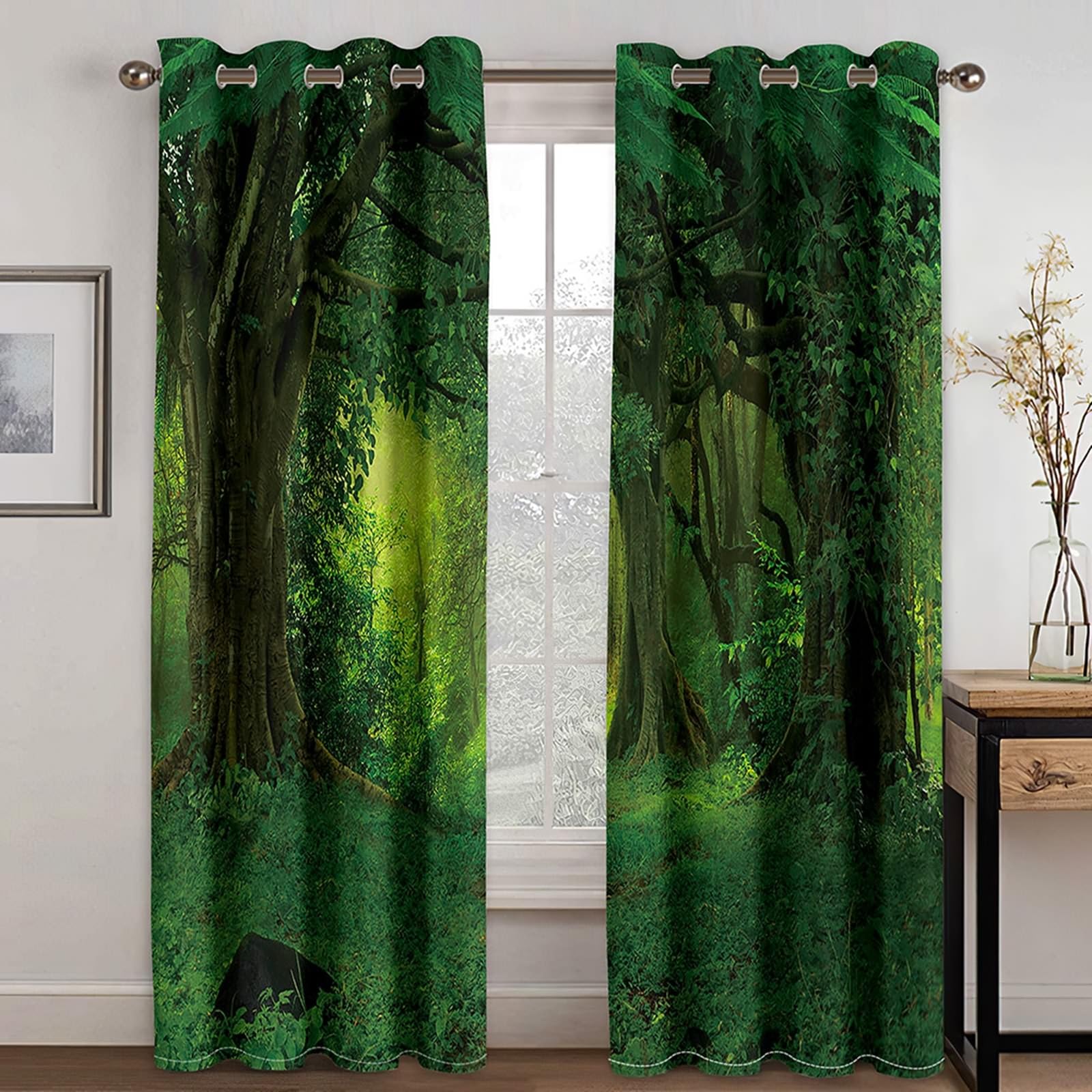 Gualiy Rideau Opaque Chambre, Rideaux Thermique Isolant Fenetre Paysage Arbres Natures Rideaux Lot de 2 107x214cm