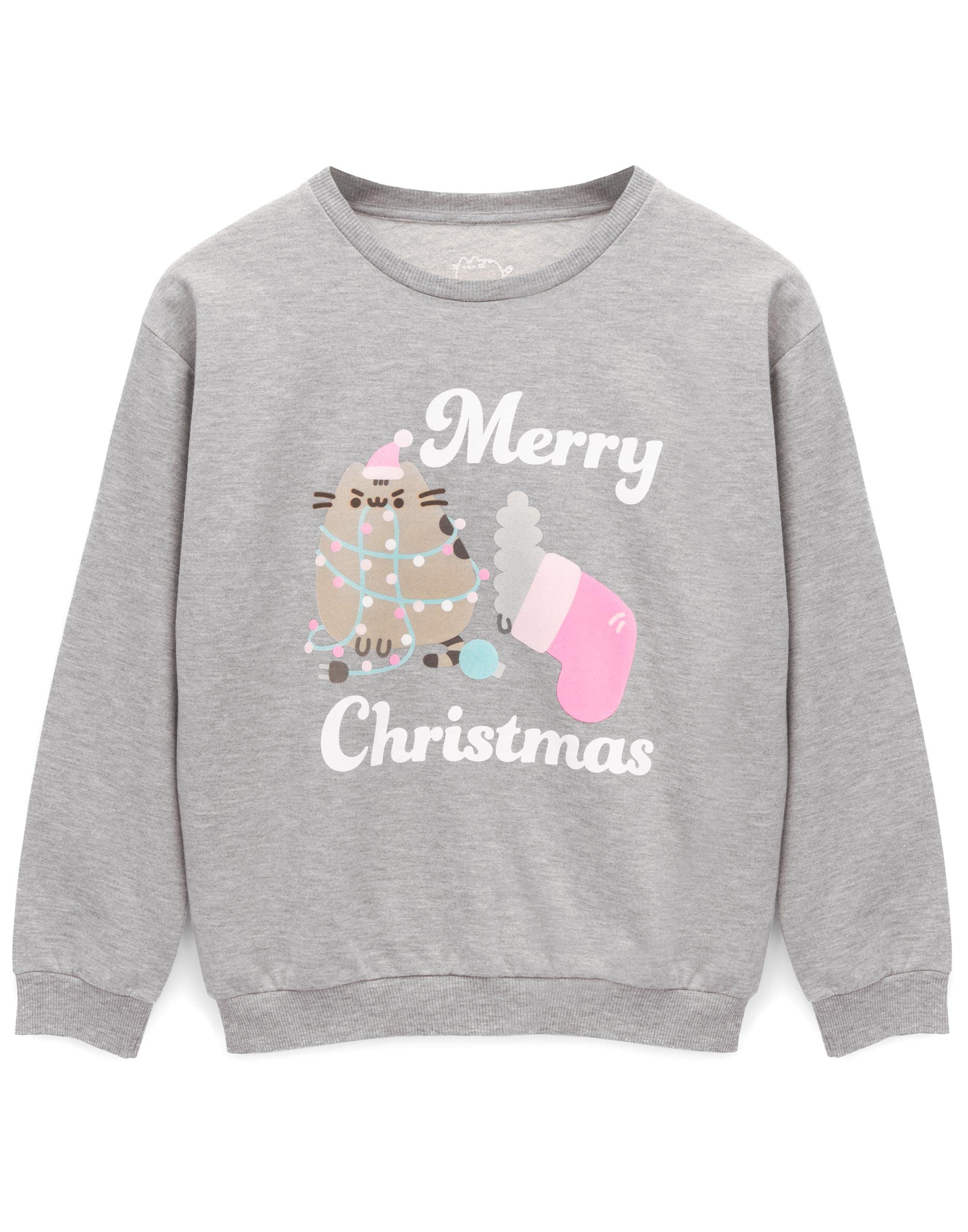 Pusheen Women's Grey Christmas Jumper For | Festive Tabby Cat Long Sleeve Sweater | Gifts For Her Extra Large