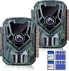 KJK 2 Pack Trail Cameras 36MP 2.7K, 32G SD Card and 8AA Batteries, Game Camera with Night Vision Motion ActivatedWaterproof lP66 0.1s Trigger Time w/ 130°Wide-Angle TrailCam for Wildlife Monitoring asin的图片