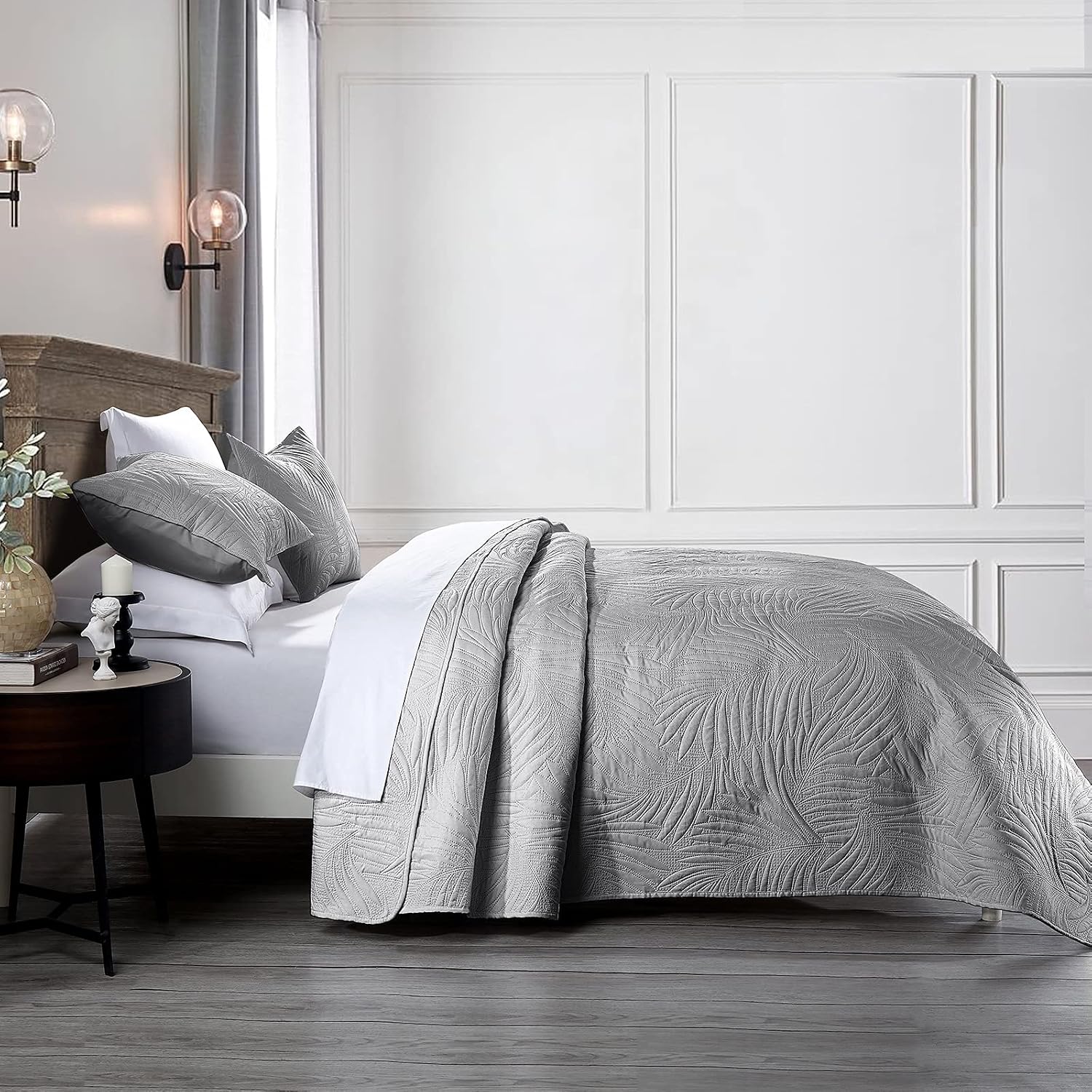 Boryard 3-Piece King Quilt Set, Lightweight Soft Bedspread Coverlet (104x90 inches) with 2 Pillow Shams (20x36 inches) for All Season, Grey