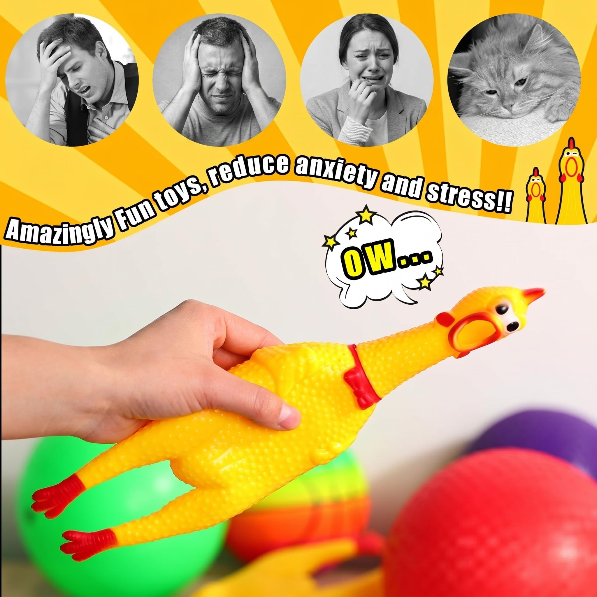 Honoson 32 Stück 30,5 cm Gummi-Huhn-Hundespielzeug, Quietschendes Quietschendes Quietschen, lauter Geräuschmacher für Erwachsene, Hunde, Haustiere, reduziert Trennung, Stress und Angst (gelb)