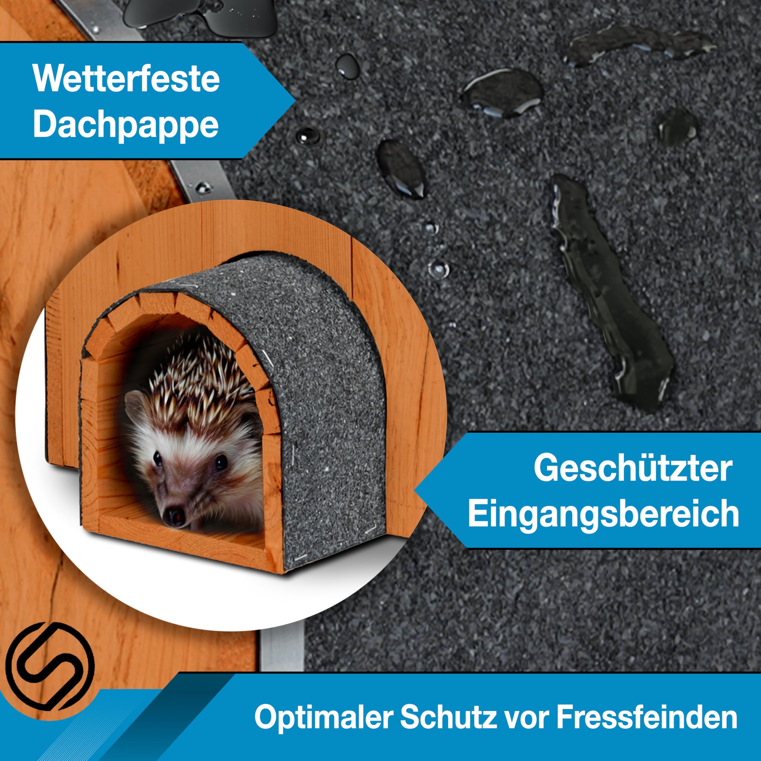 SCHWANFELD® Iglu Igelhaus Winterfest [SCHÜTZT VOR FRESSFEINDEN] - inkl. Dachpappe für optimalen Wetterschutz - Premium Igelfutterhaus mit Vorbau - Hochwertiges Igelhaus aus FSC zertifiziertem Holz
