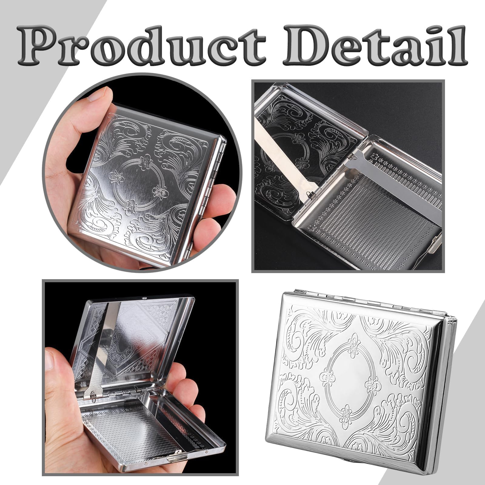 Mystiqut 1 Piece Vintage Silver Cigarette Case Box Cigarette Case Can Holds  20 Cigarettes 84mm Cigarette Box Suitable for Roll Ups Slim Design Men's 