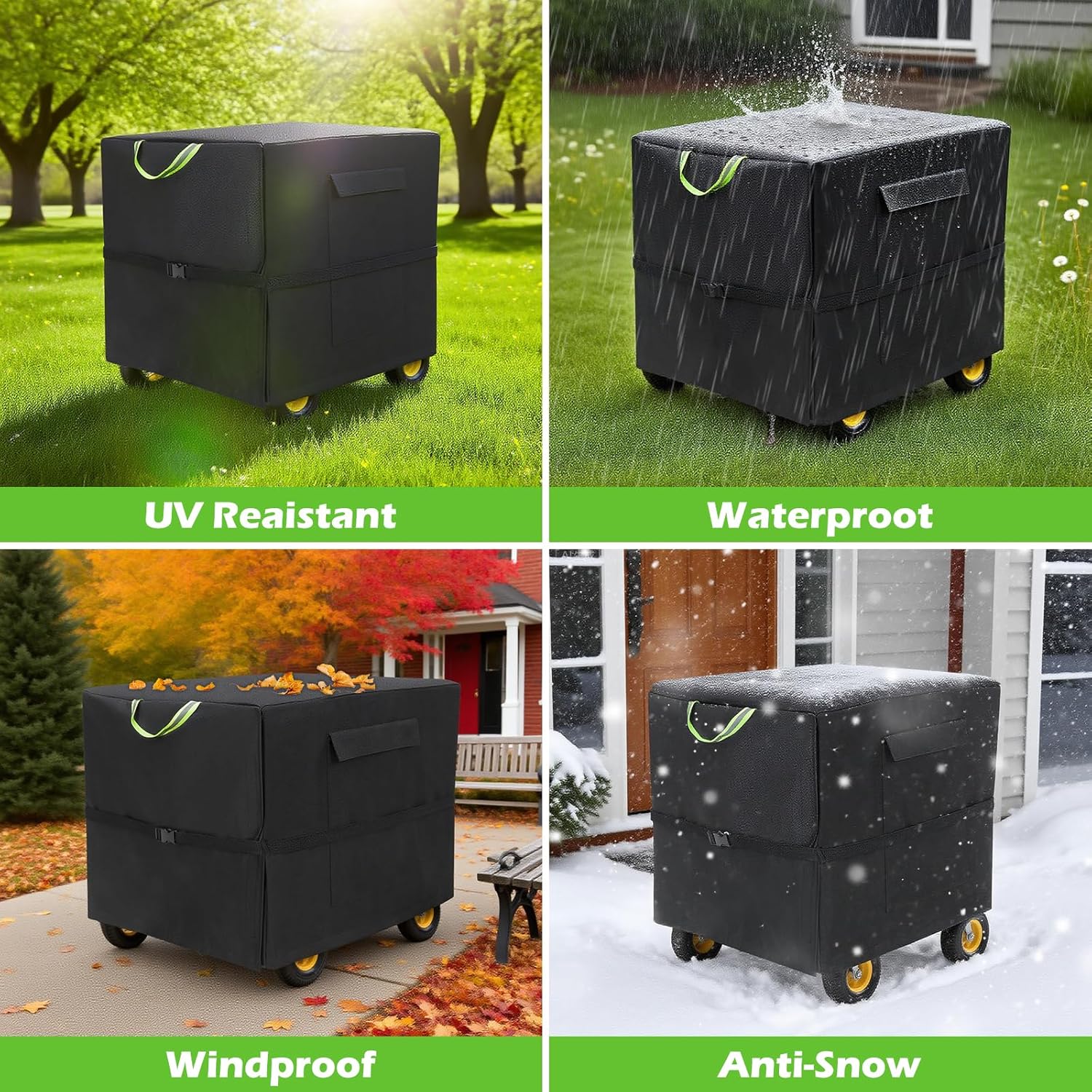 Kaskawise Outdoor Generator Cover 32"L x 24"W x 24"H,Fits 5000-10000W Universal Outdoor Generators,Heavy Duty 900D Waterproof,Weatherproof Protection with Air Vent & Storage Bag,Black
