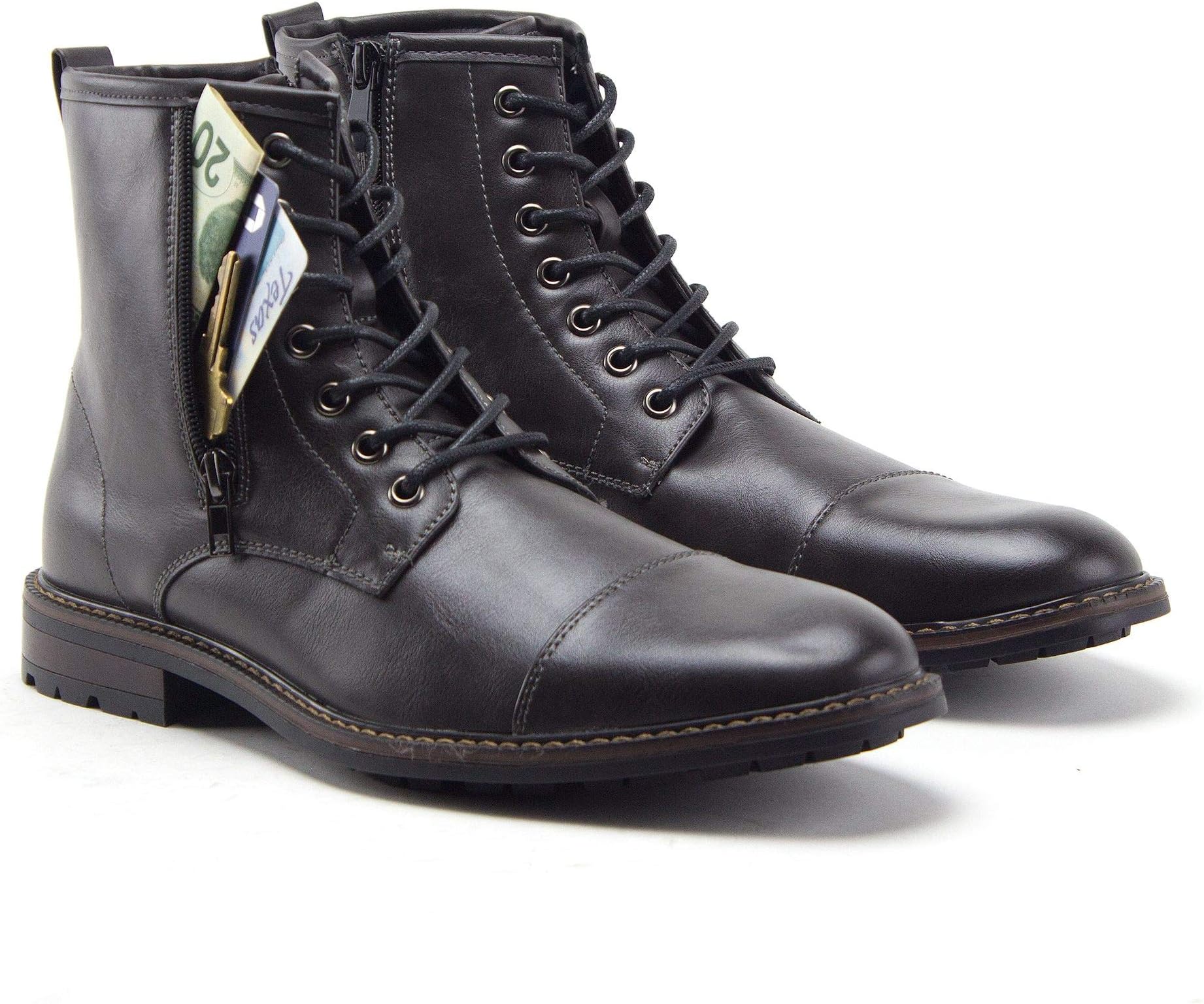 JazaméMen's Stealth Distressed Secret Pocket Storage Military Combat Dress Boots