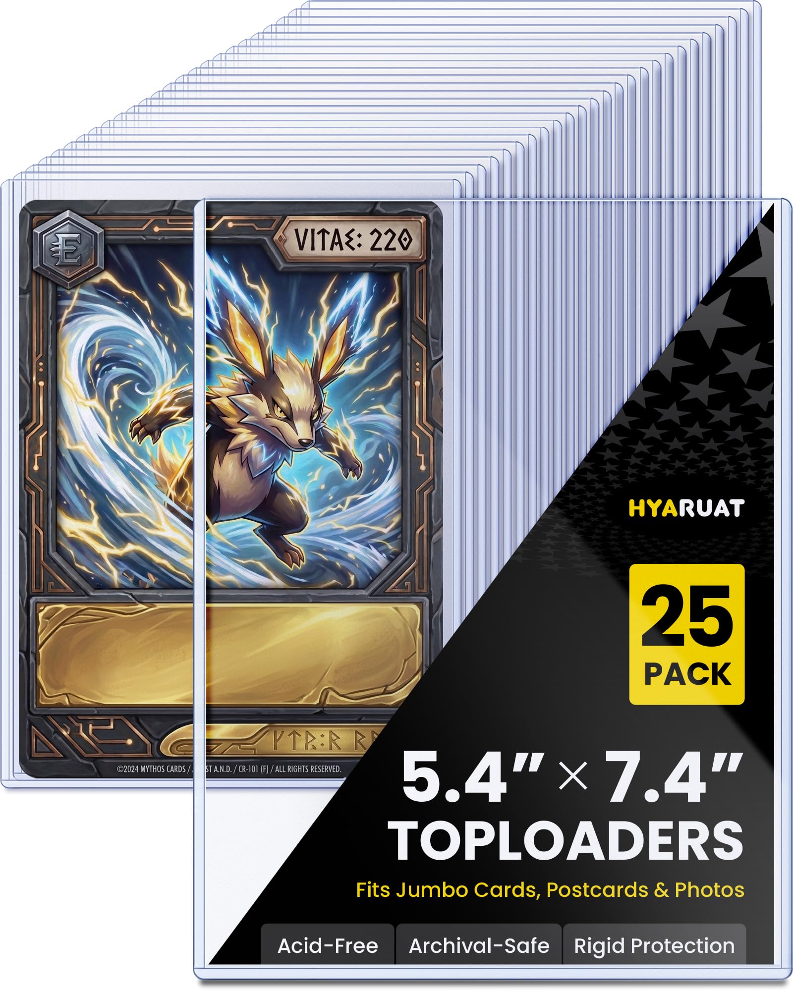 HYARUAT 5.4" x 7.4" Jumbo Card Sleeves Hard Plastic, 25 Pack Toploaders Card Protectors Fits up to 5.67 x 7.64 in Oversized Trading Cards & Photos, 35PT Semi Rigid PVC Holder Archival Safe (Blue Tint)