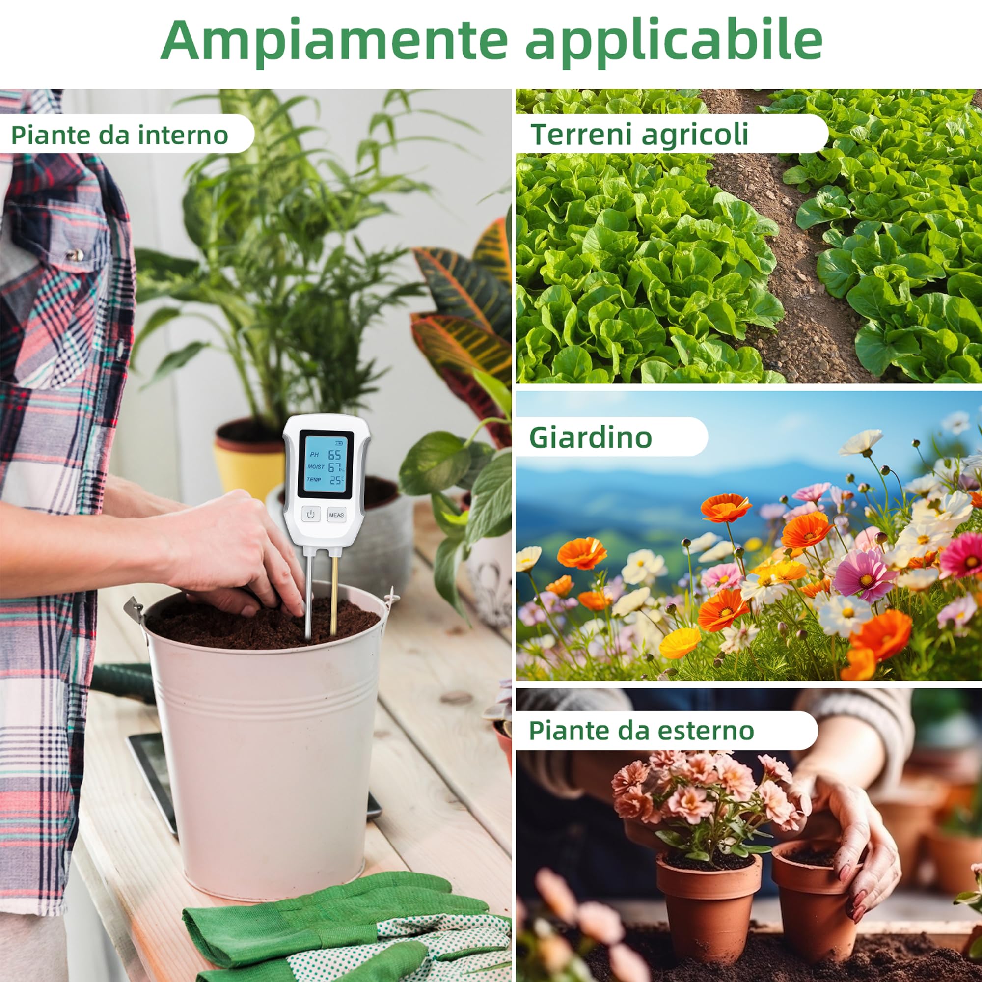 Mcbazel Misuratore PH del Suolo 3 in 1, Test del Suolo a Base Acida Rilevamento Temperatura umidità Tester di umidità con LCD retroilluminato Compatibile con Giardinaggio/Piante in Vaso/Fattoria