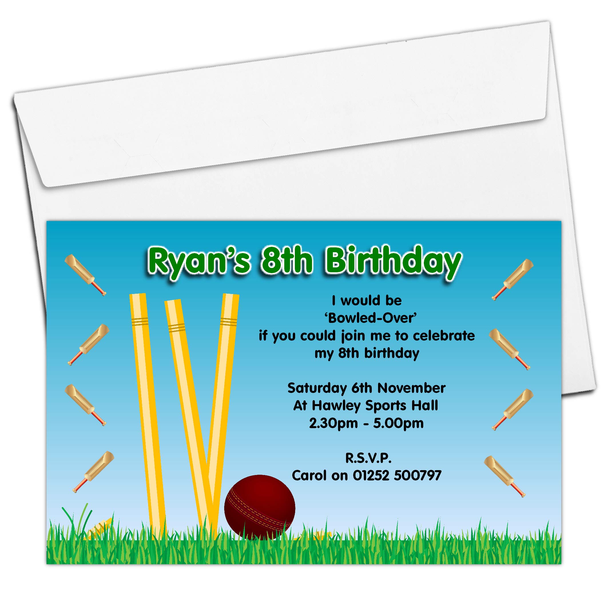 10 Personalised Cricket Birthday Party Invitations N46