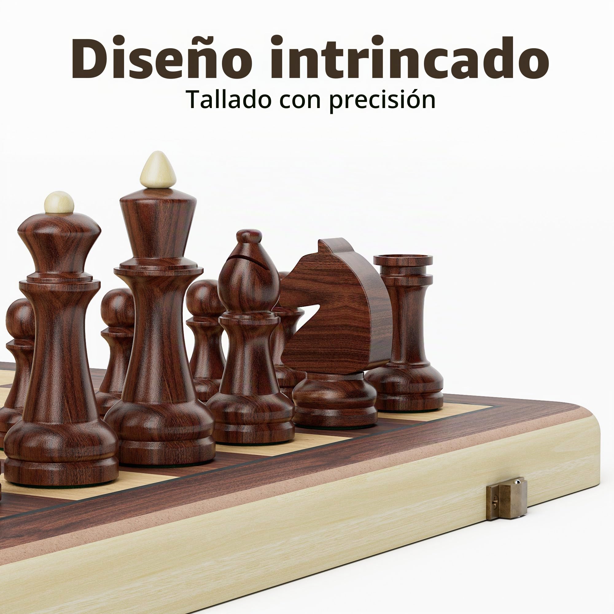 Juego de ajedrez y damas plegable de madera de 38 cm, juego de mesa 2 en 1, figuras King Staunton de 7,6 cm, 2 damas adicionales