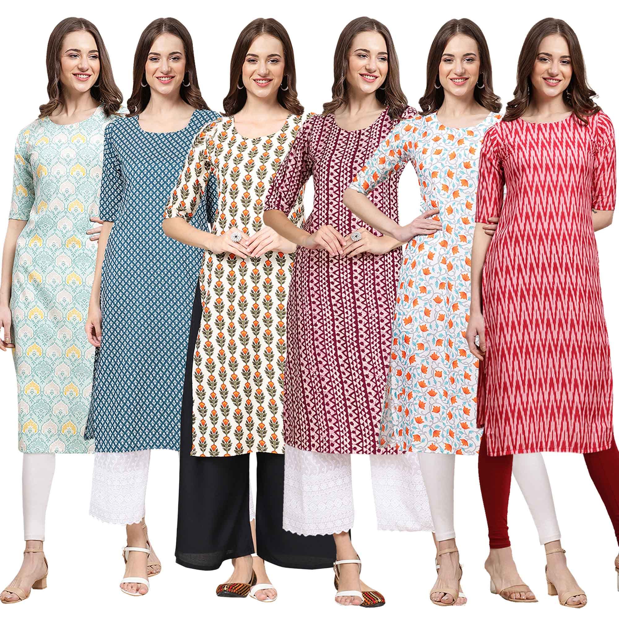 Pinkmint Women's Crepe Digital Print Straight Kurta [Pack Of 6] (Ccp-343-351-352-347-334-328-Xl)