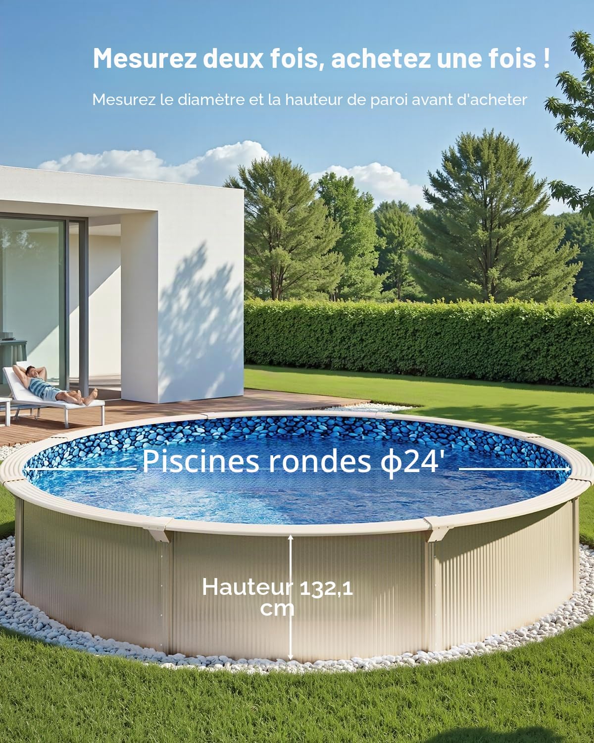 VEVOR Revêtement de Piscine Ronde, 732x120 cm, Doublure Durable de Style Duobead en Vinyle Calibre Standard, Résiste à l'usure, Rétention d'eau, pour Piscines Hors Sol à Parois de Hauteur 132 cm