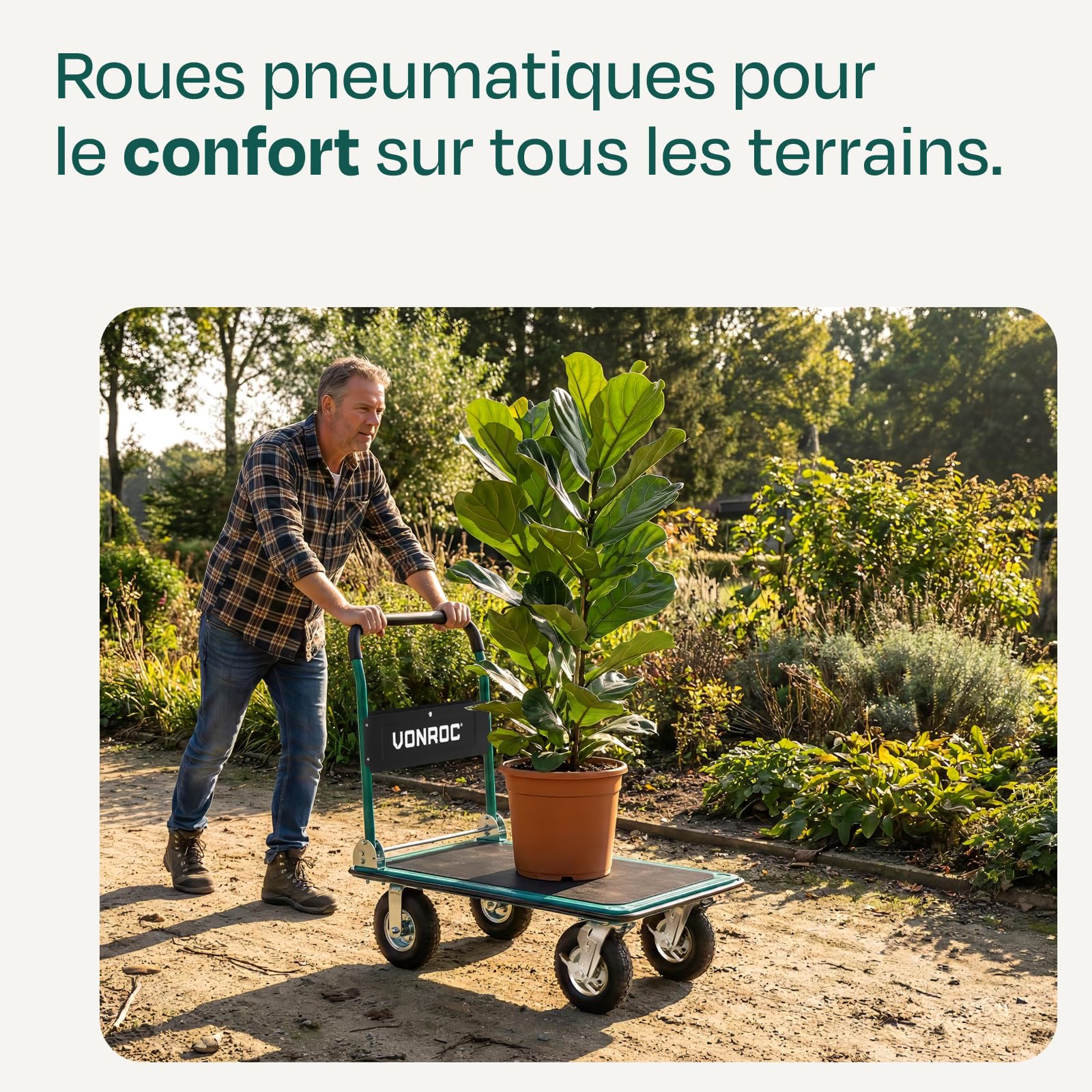 VONROC Roues Pneumatiques pour Chariot TT503XX – Set 4 Roues Gonflables – Absorption Chocs & Vibrations – Upgrade Premium Chariot 300 kg
