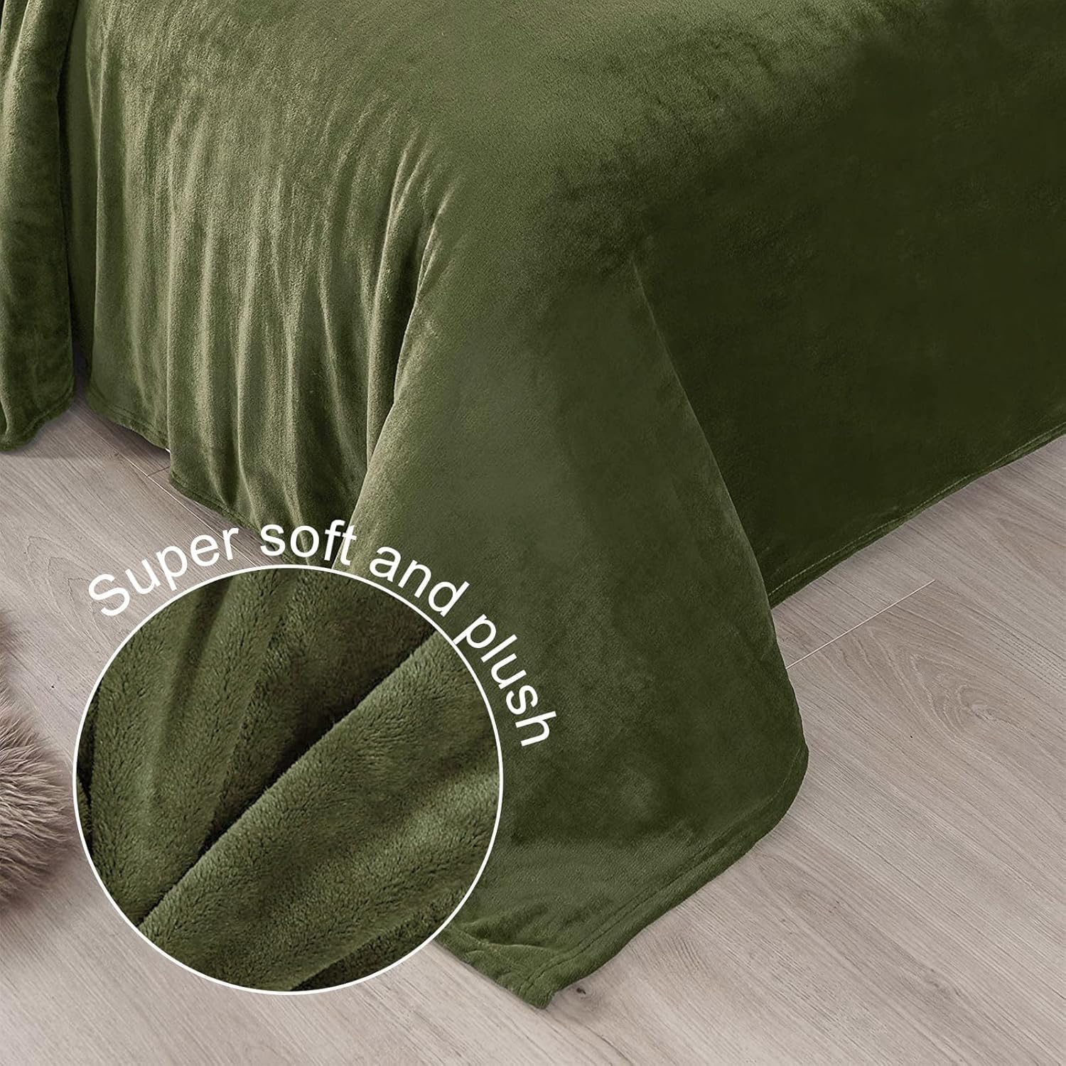 Exclusivo Mezcla Fleece Blanket King Size for Bed, Super Soft and Warm, All Season, Cozy, Plush, Lightweight, 90x104 Inches, Olive Green - Image 5