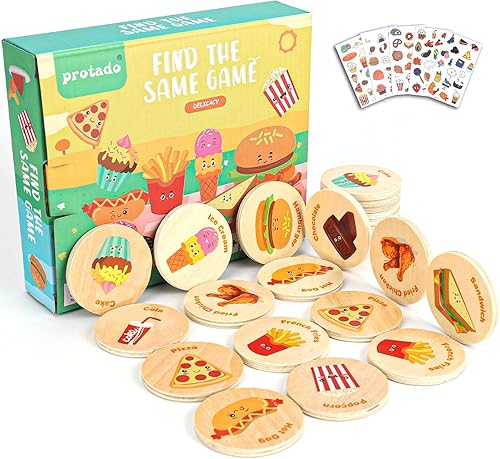 Juego de memoria de madera para niños, 24 tarjetas de memoria a juego con 5 calcomanías de tatuaje, juego educativo de memoria para niños de