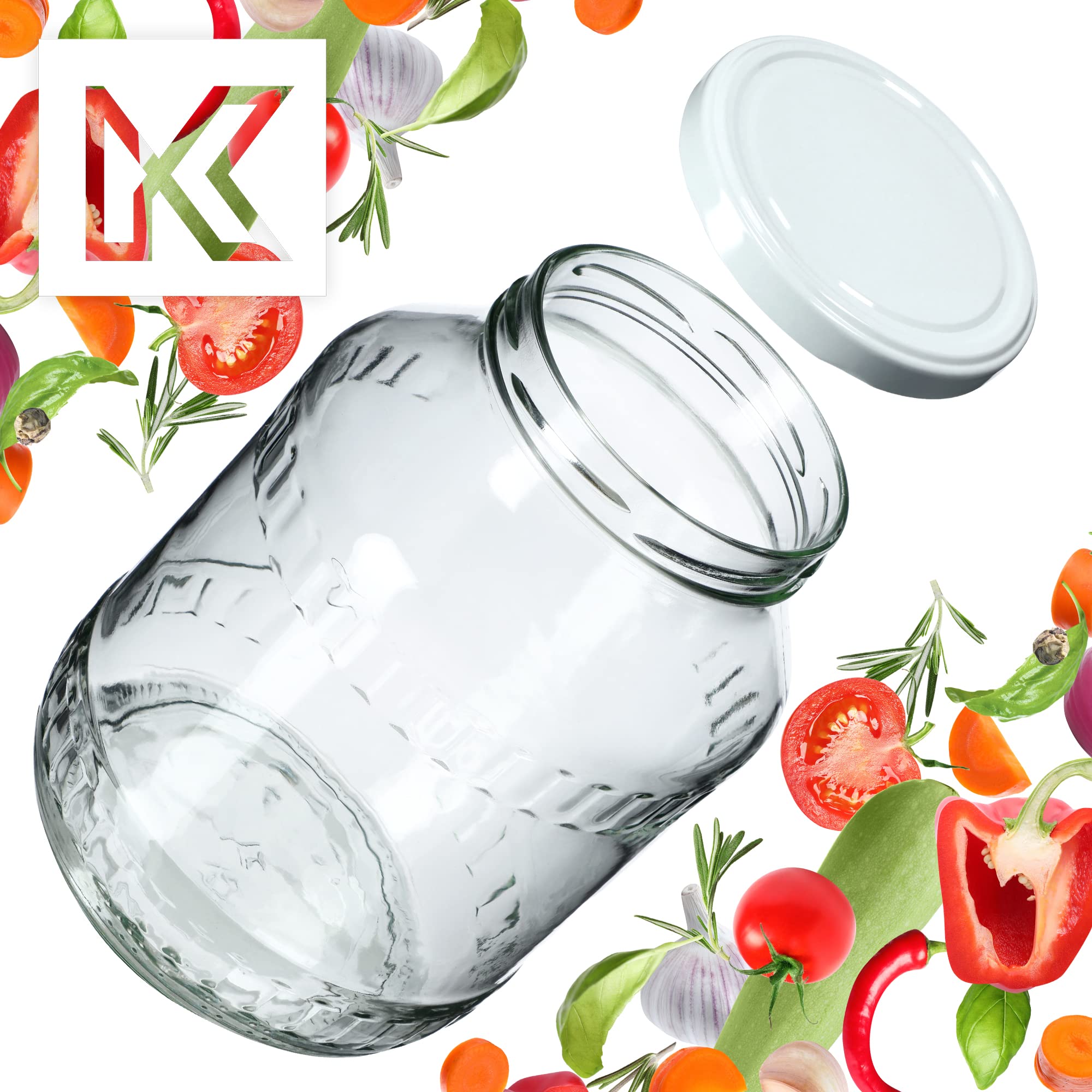 KADAX Tarros de cristal para conservas (2,5 L, fi100 mm, 12 unidades, tapa blanca)