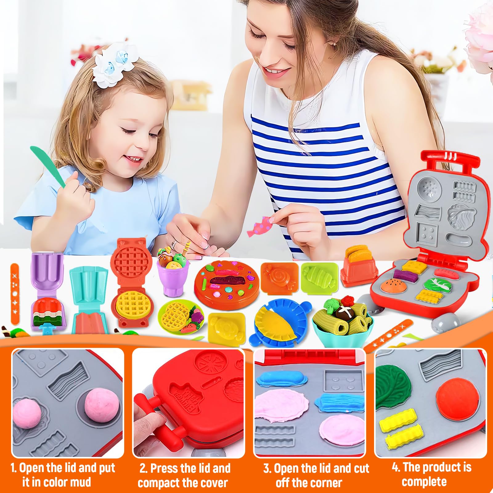 Herenear Pâte À Modeler Pour Enfants 46 Pièces - Kit Complet Hamburgers, Pâtes Et Glaces