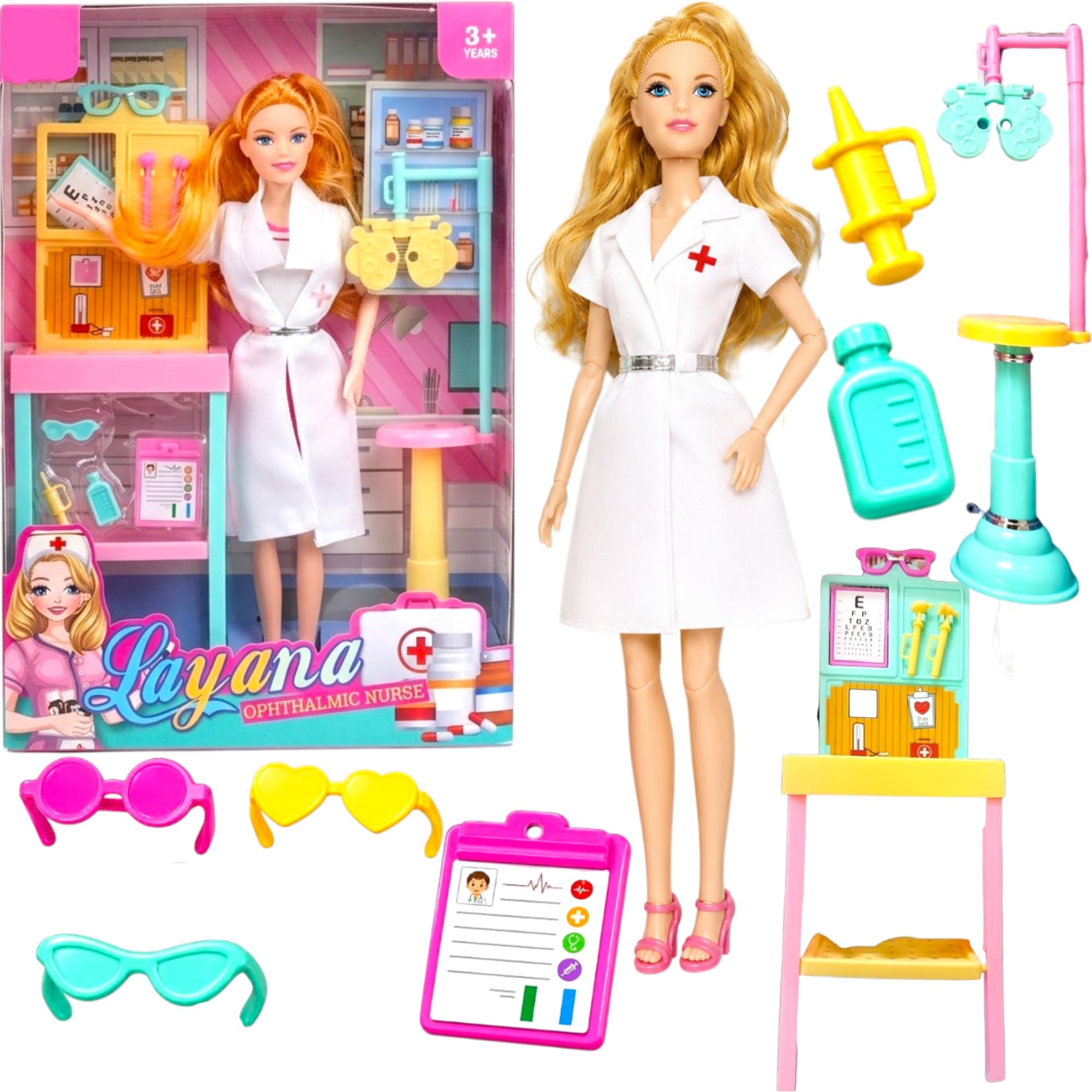 SHAKTISM Ophthalmic Nurse Doll Playset with Eye Testing Accessories, Doctor Dress-Up Doll for Girls, Pretend Medical Role Play Toy, 32 cm, Age 3+ Years-image-20