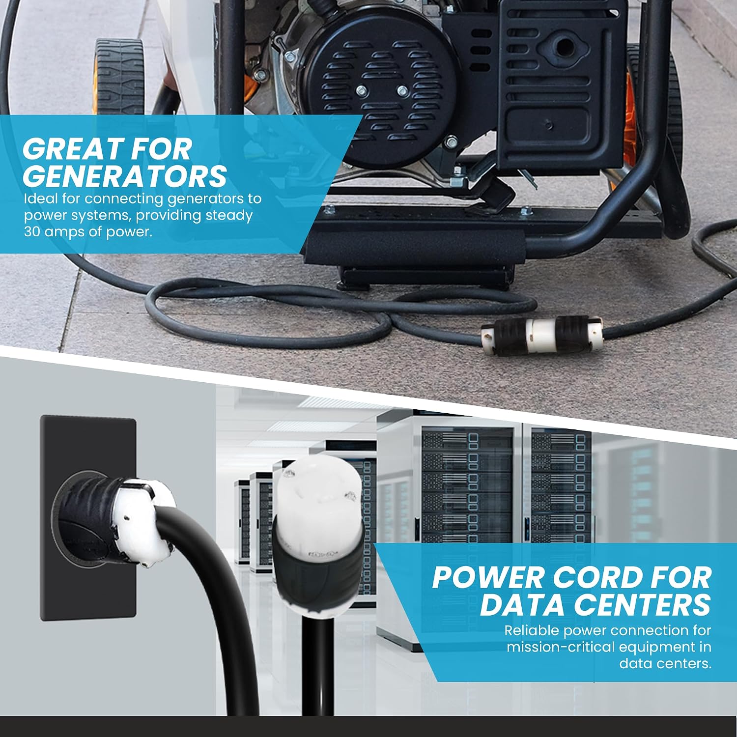 IronBox Electric - NEMA L15-30 Extension Power Cord - Rated for 30A/250V - Heavy Duty 8/4 SOOW Cable - Power Cable for Generators, RVs, PDUs & Data Centers - Ideal for Indoor and Outdoor Use (25 Feet)