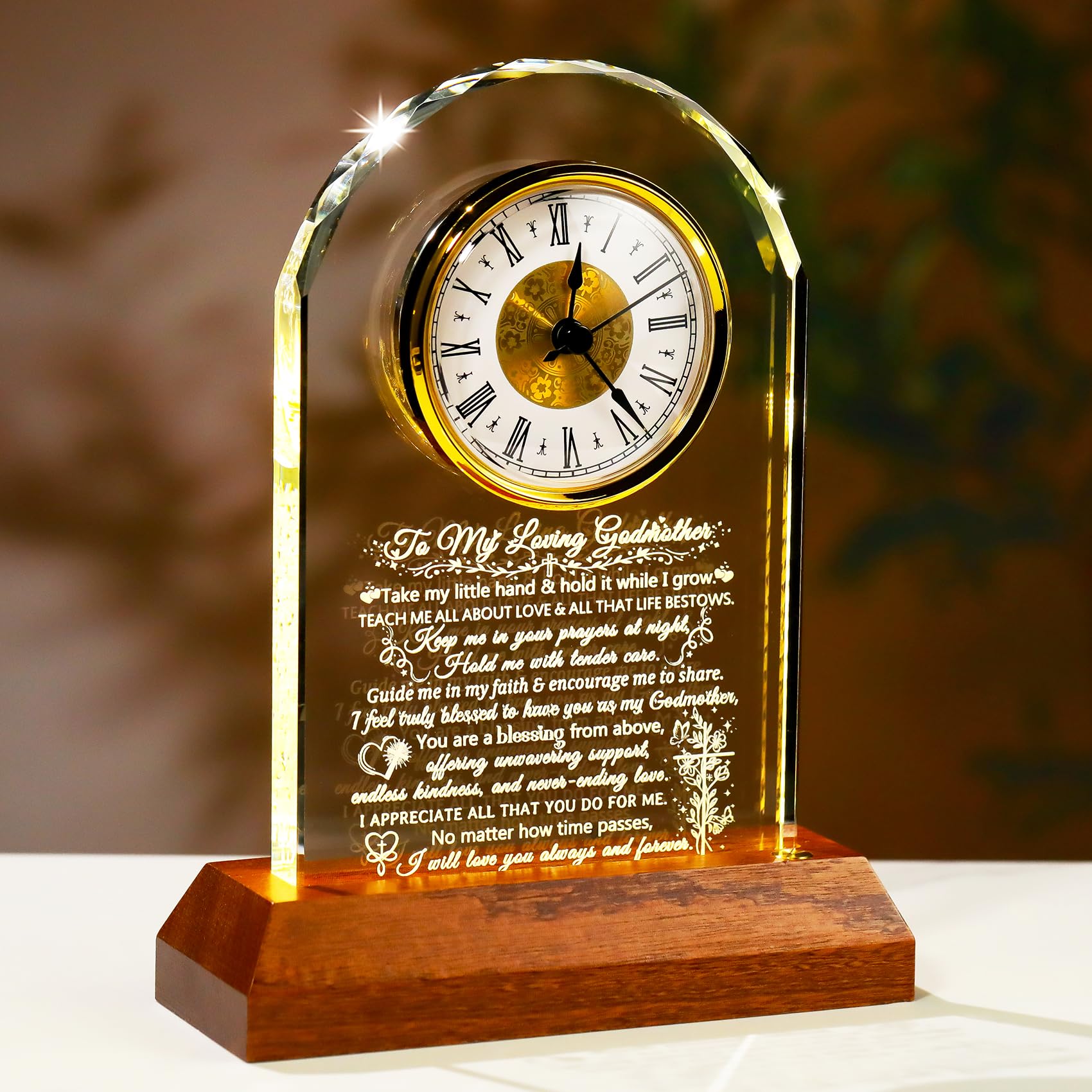 Ornalrist Godmother Gifts from Godchild Goddaughter Crystal Clock Present